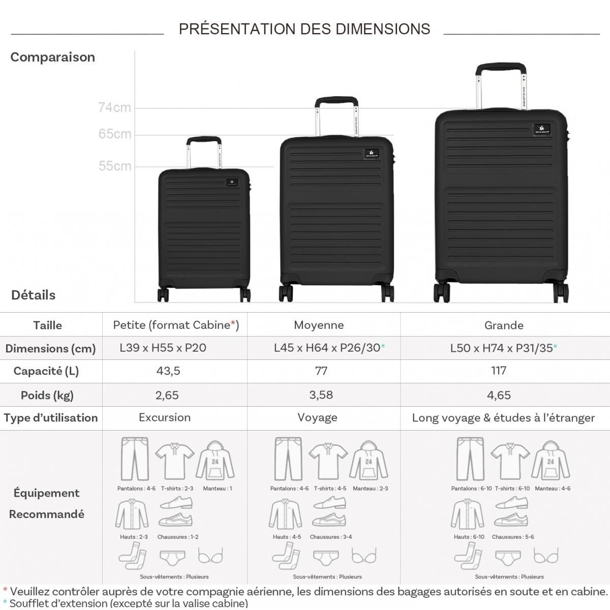 David Jones Lot 3 valises rigides dont 1 cabine TSA