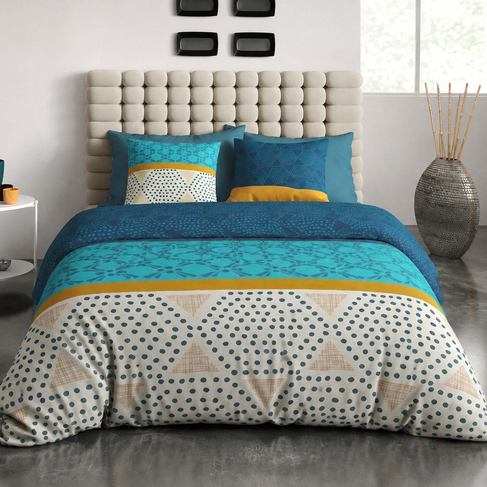 ATELIER DU COTON Parure housse de couette 100% coton 57fils oda. Coloris disponibles : Bleu