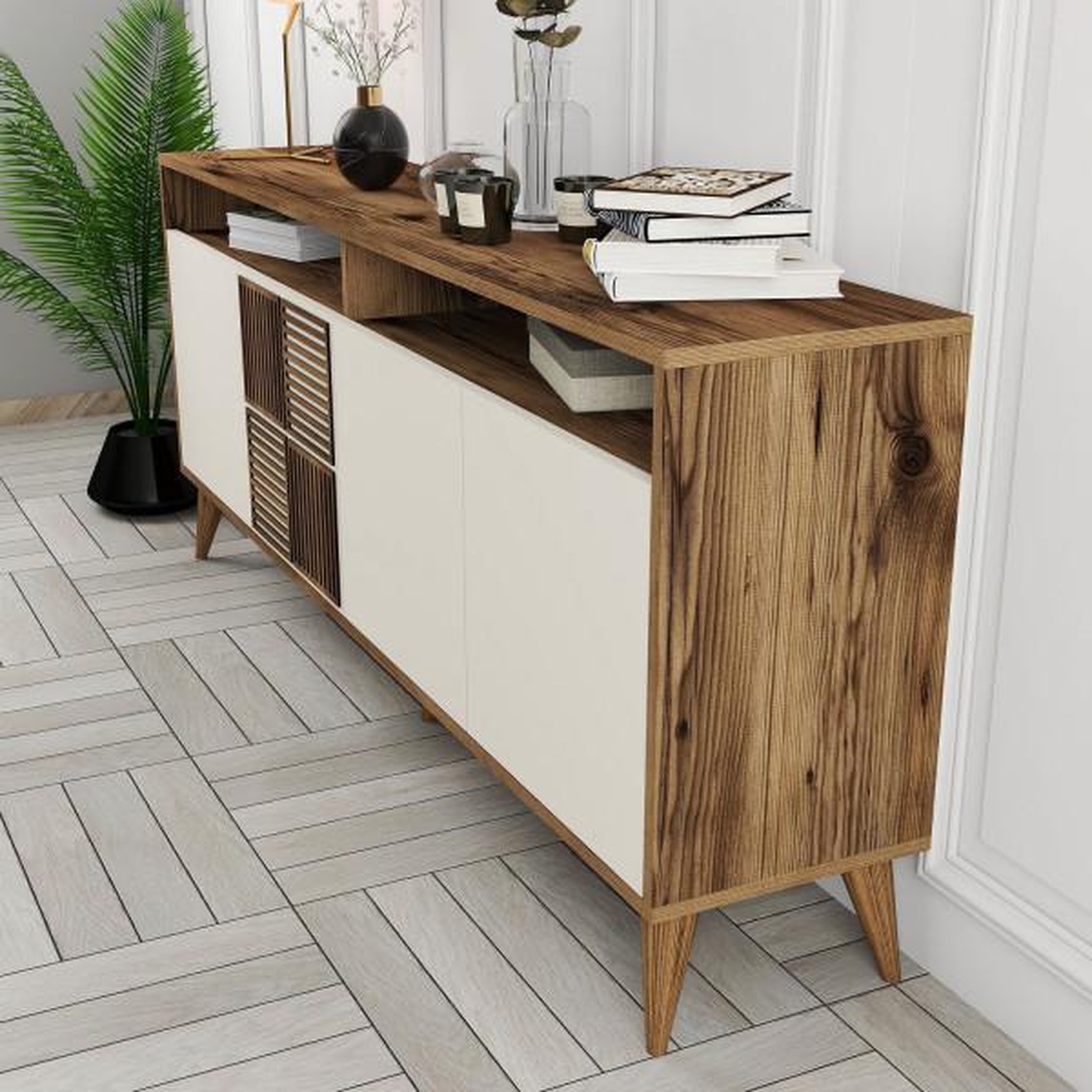 Voir la diapositive 5 : Habitat et Jardin Buffet en bois  milan  - 180 x 35 x 78 cm - noyer, crème