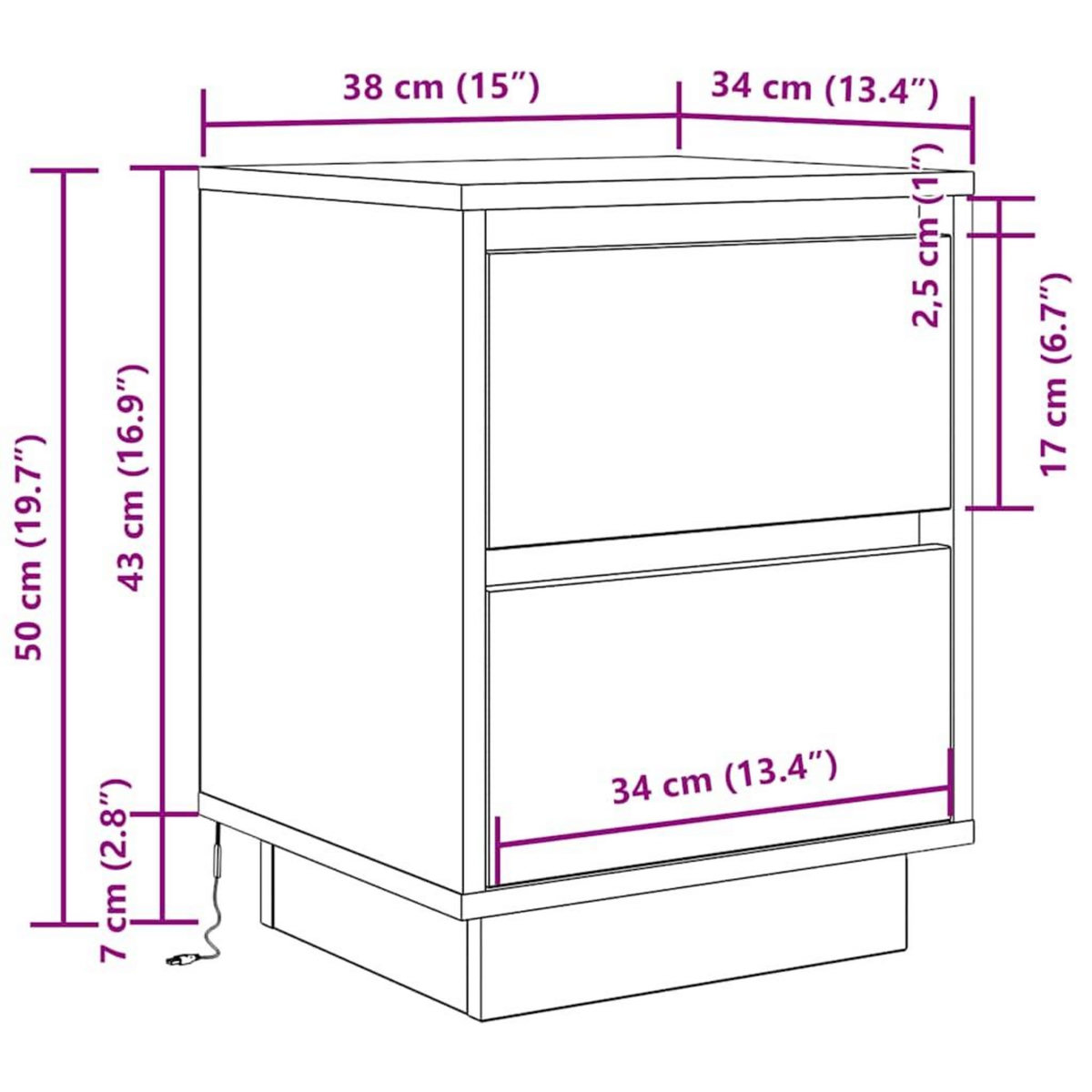 VIDAXL Tables de chevet avec lumieres LED 2pcs chene sonoma 38x34x50cm