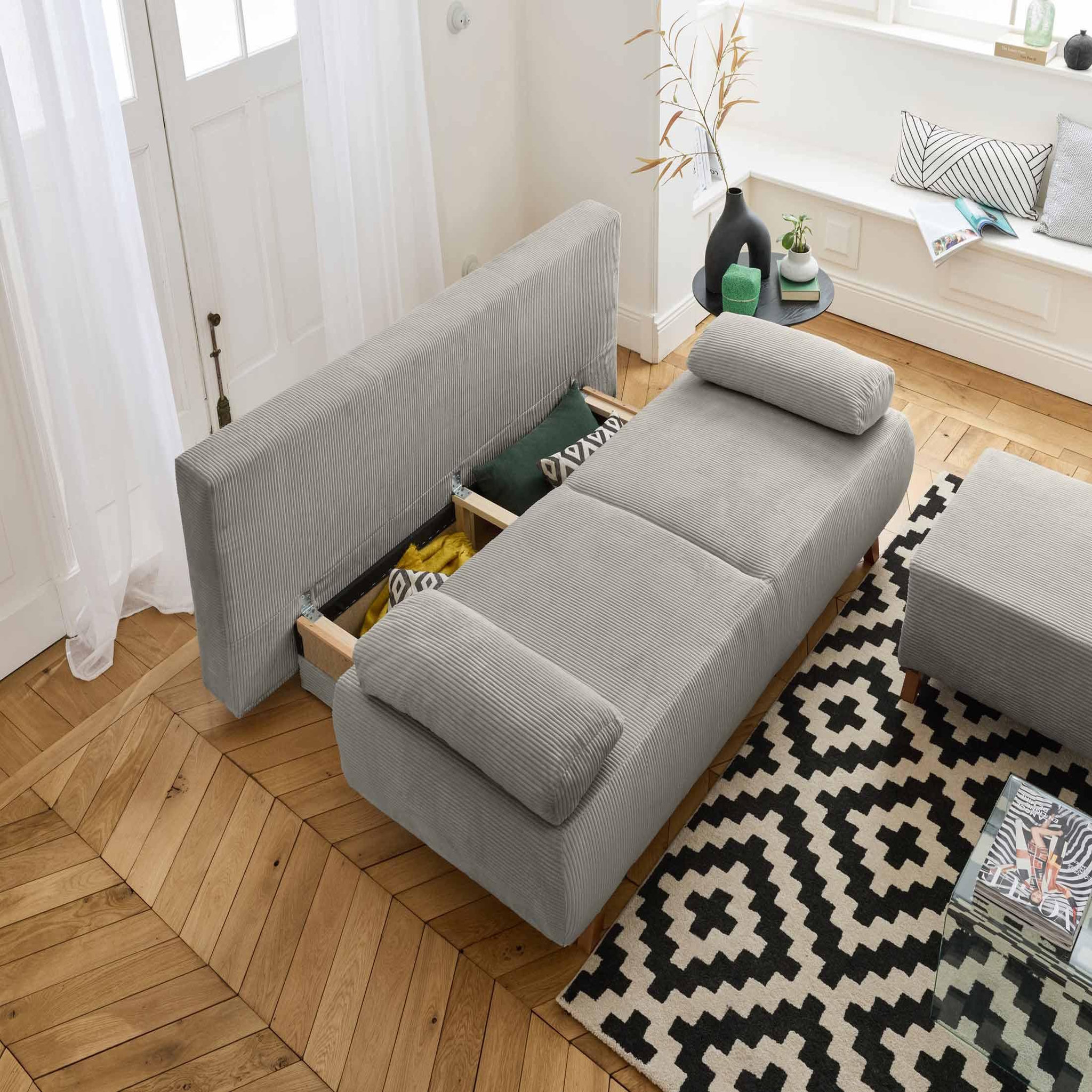 Voir la diapositive 3 : BEST MOBILIER Cristal - canapé 3 places - convertible avec coffre et pouf - en velours côtelé