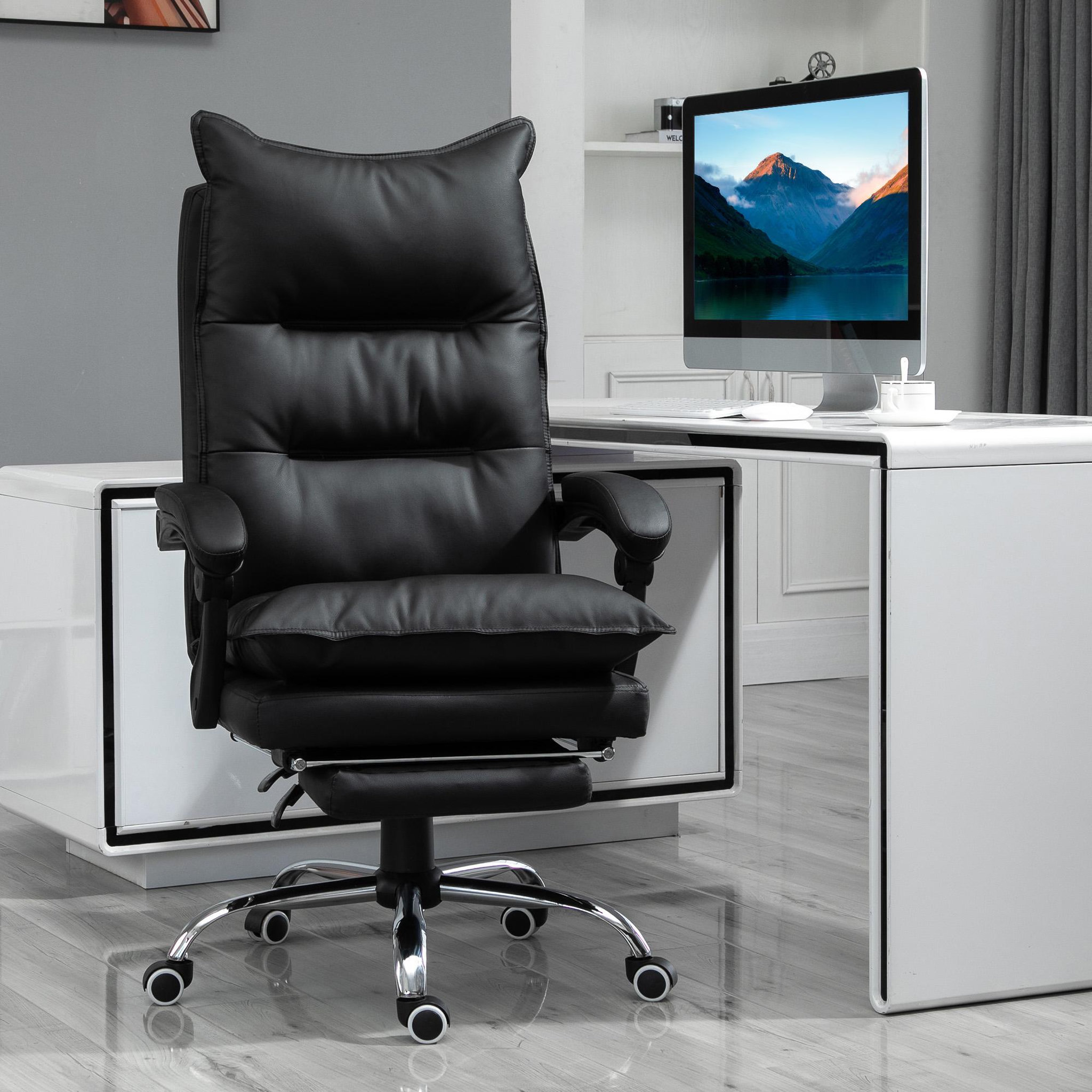 Voir la diapositive 2 : VINSETTO Fauteuil de bureau direction hauteur réglable dossier inclinable repose-pied intégré revêtement synthétique noir