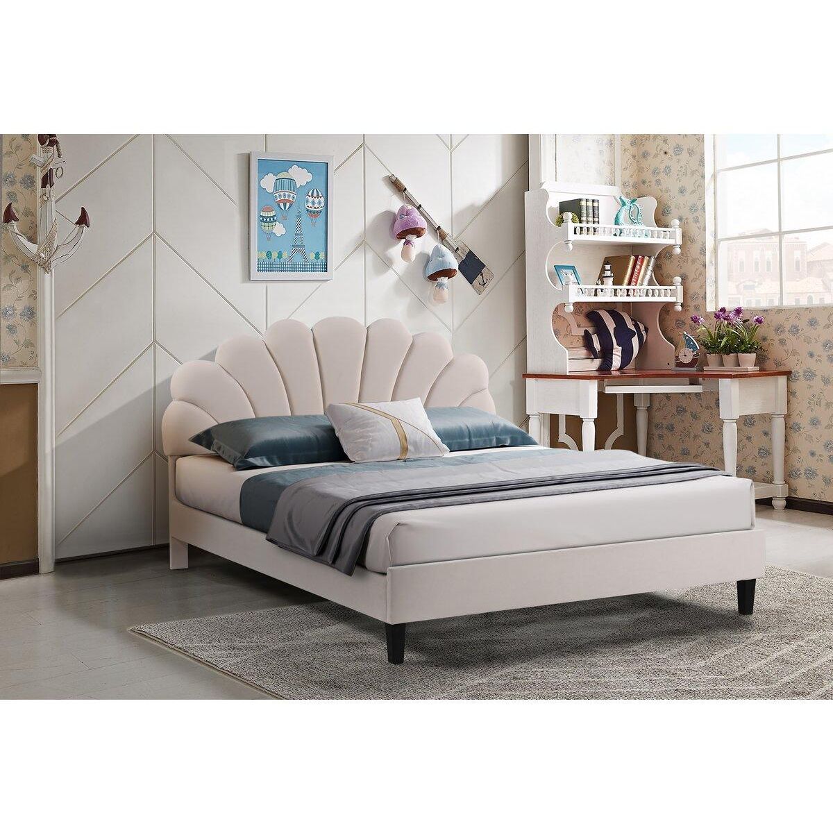 Habitat et Jardin Lit coquillage en velours  Manon  - Beige - 140 x 190 cm