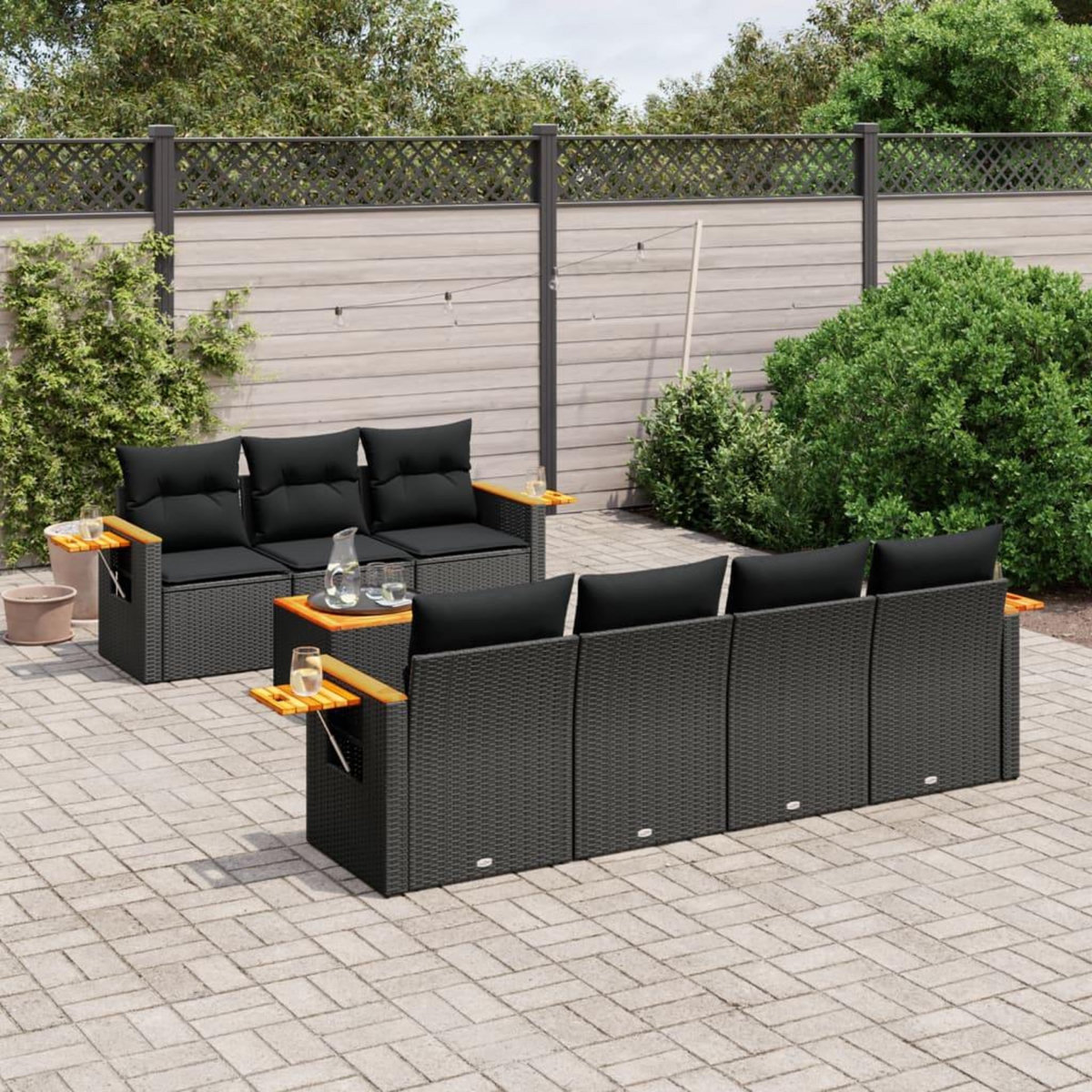 VIDAXL Salon de jardin 8 pcs avec coussins noir resine tressee