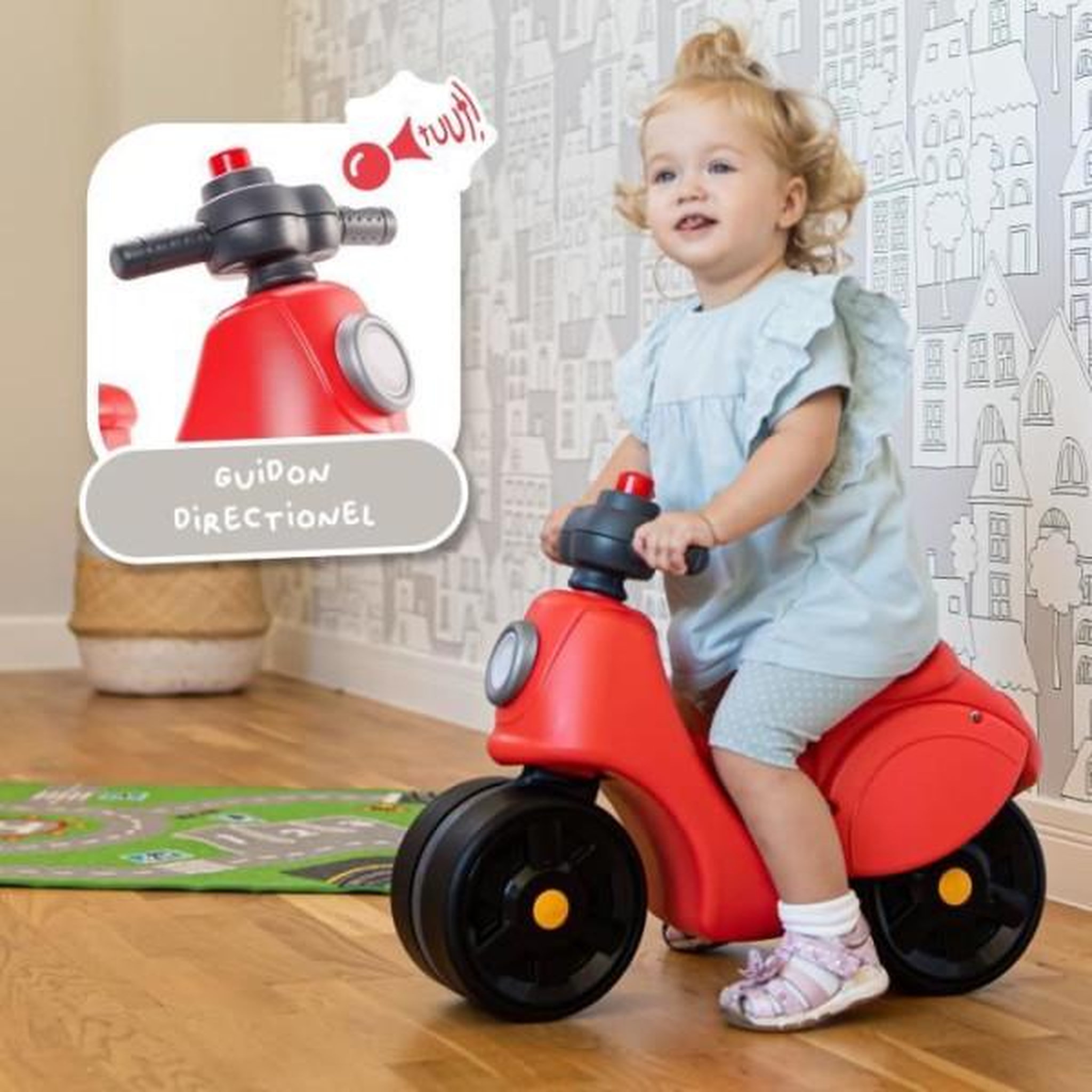 Voir la diapositive 3 : FALK Draisienne Velo Scooter Strada - FALK - Guidon directionnel avec klaxon - Larges roues sécurisantes - Rouge - 100% Fabriqué en France - Des 12