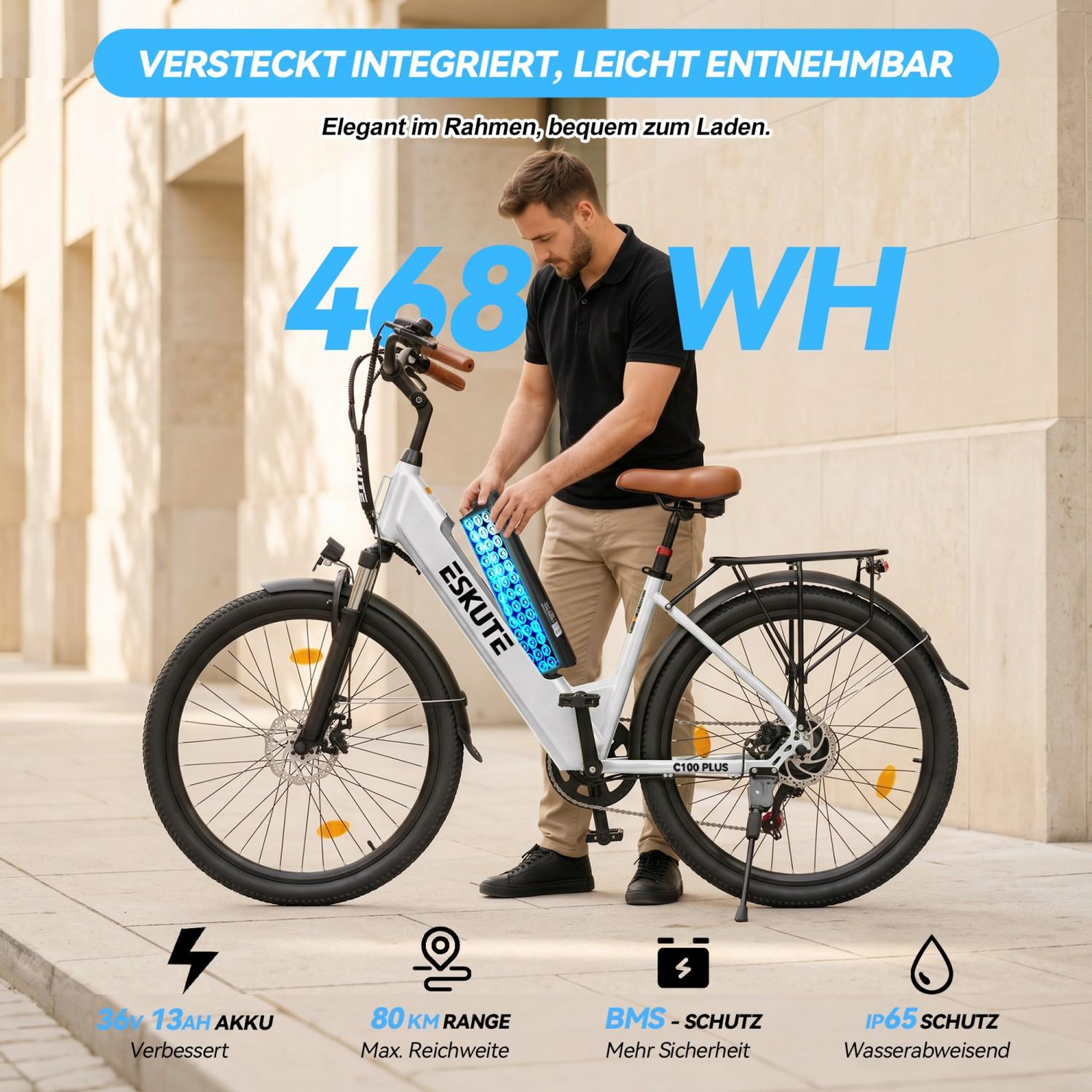 Voir la diapositive 5 : ESKUTE Vélo électrique Eskute C100 Plus