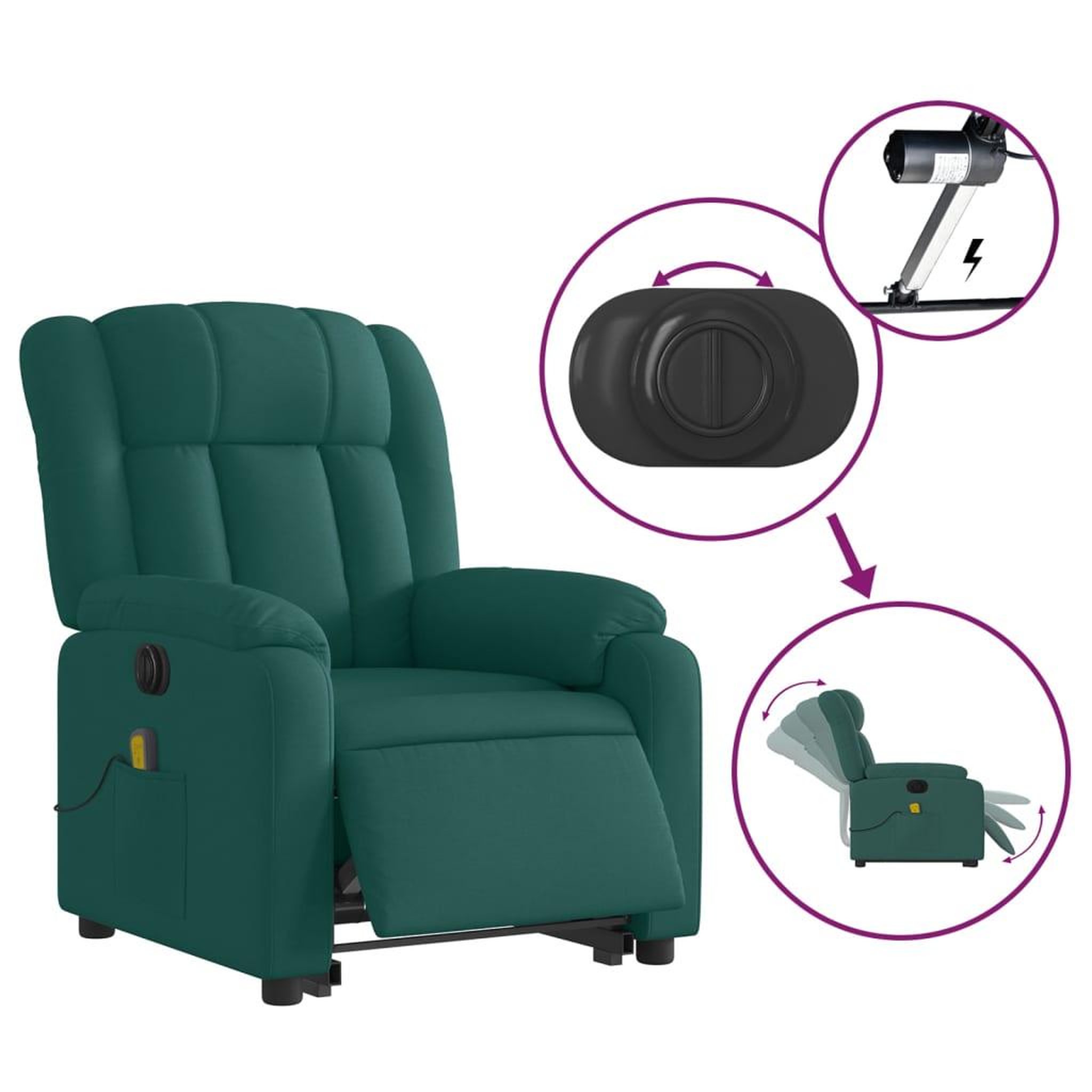 Voir la diapositive 5 : VIDAXL Fauteuil inclinable de massage electrique Vert fonce Tissu