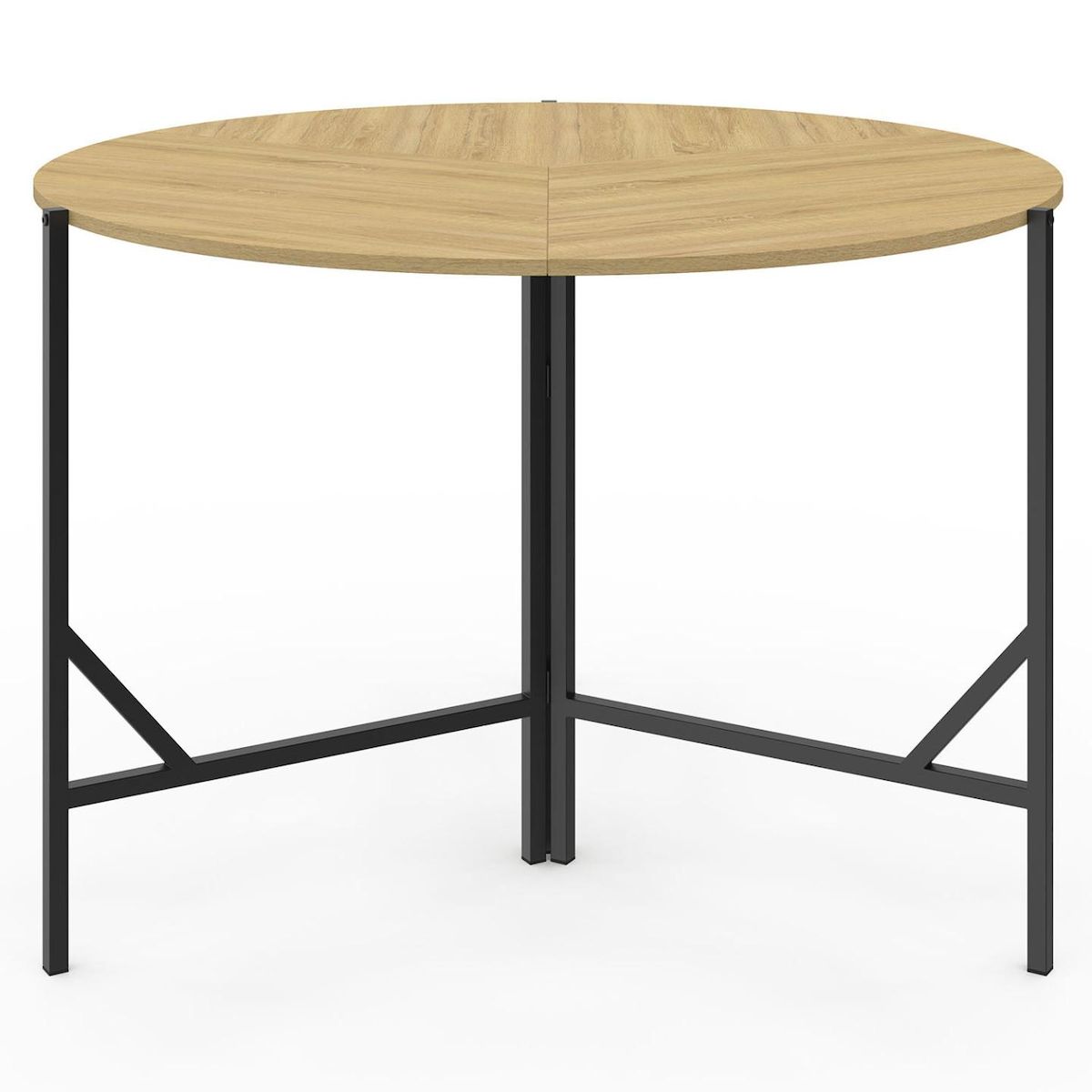 ID MARKET Table à manger pliante ronde YAEL 4 personnes bois et noir design industriel 110 cm