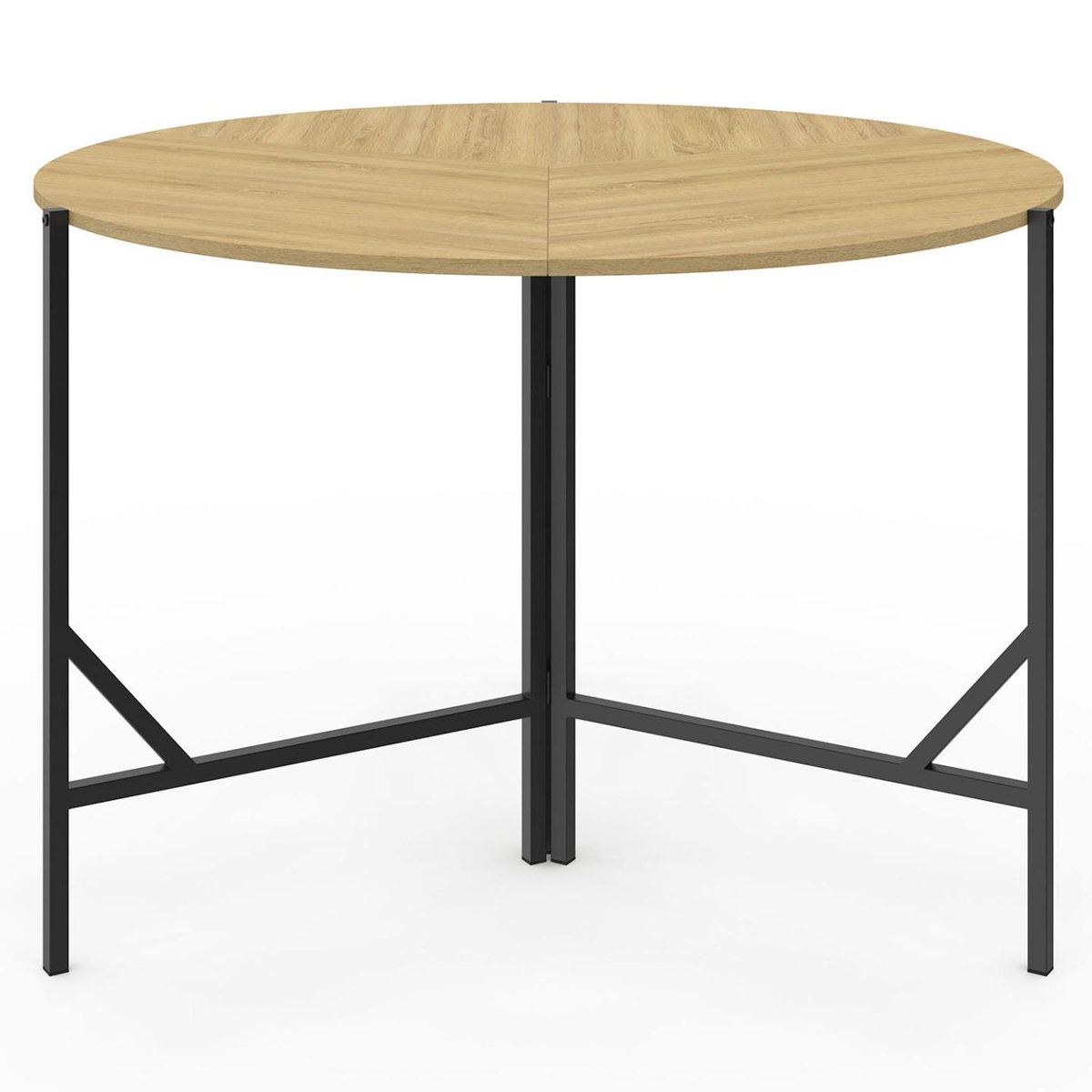 ID MARKET Table à manger pliante ronde YAEL 4 personnes bois et noir design industriel 110 cm