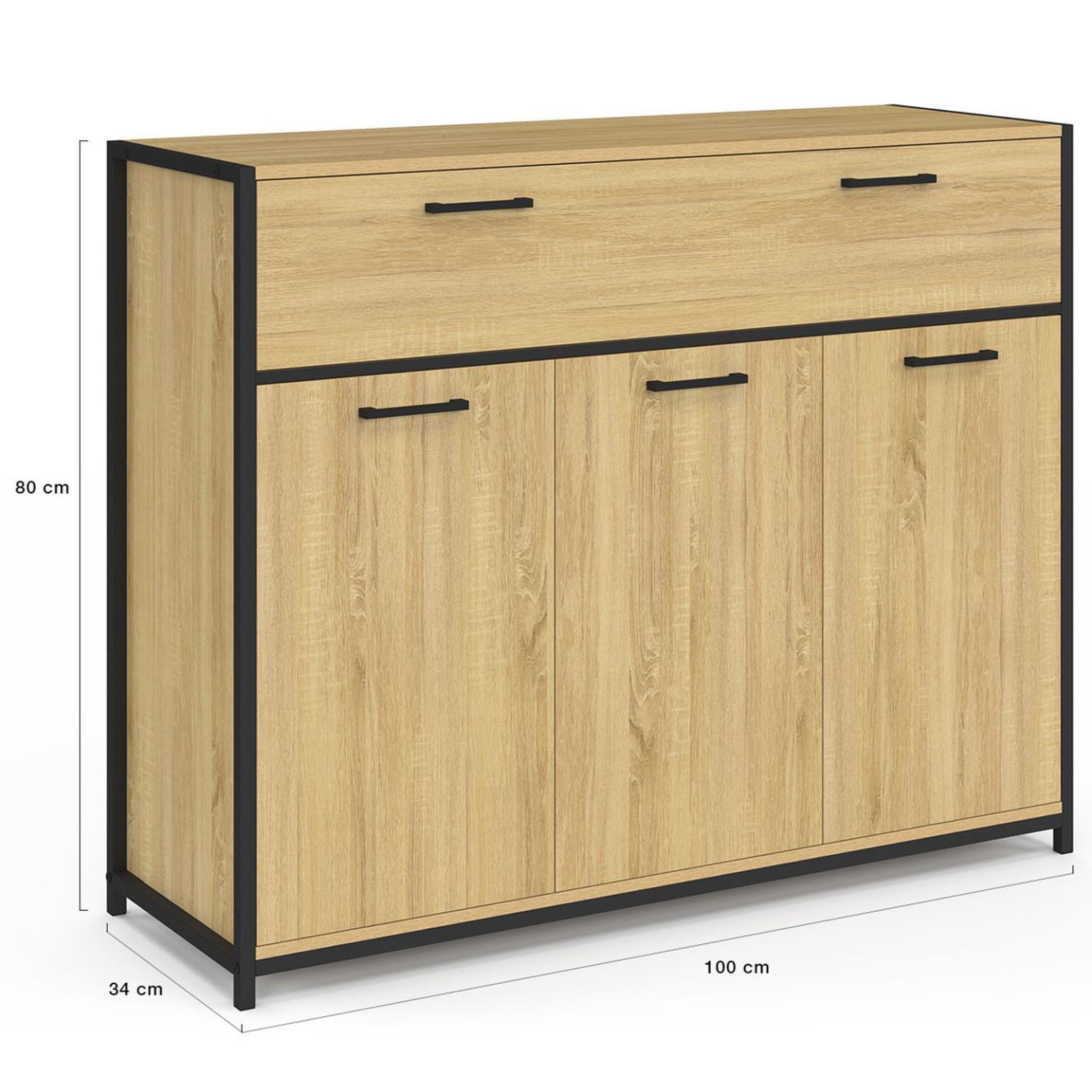 Voir la diapositive 5 : ID MARKET Buffet 100 cm detroit 3 portes et 1 tiroir design industriel