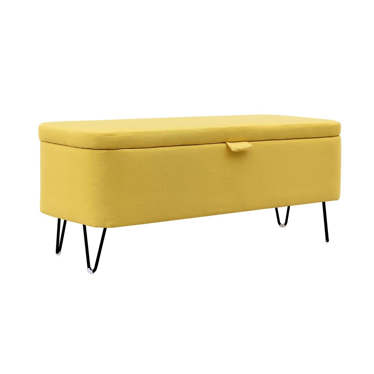 Bout de lit coffre en tissu et pieds épingles noirs SILVES