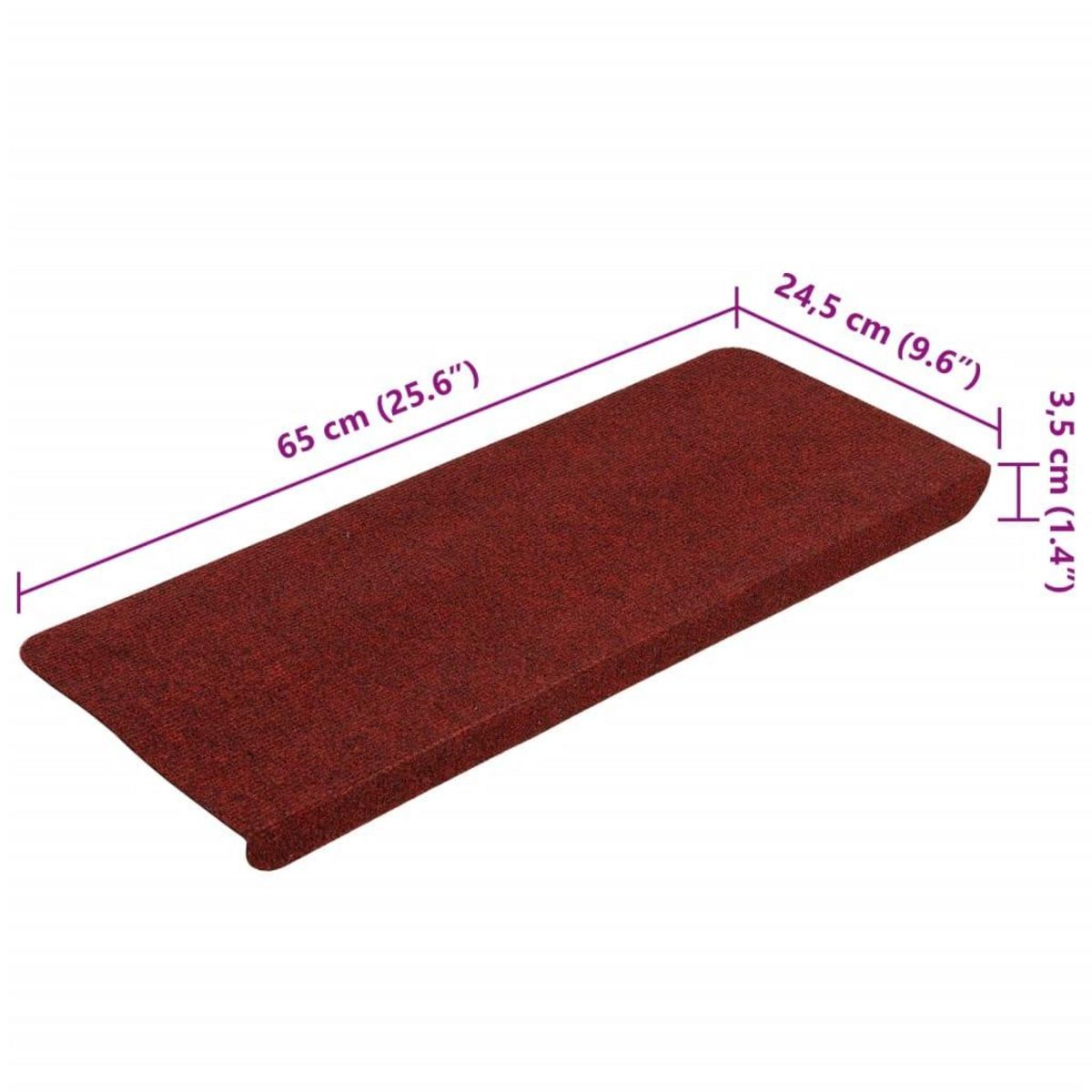 VIDAXL Tapis d'escalier autocollants 15 pcs 65x24,5x3,5 cm Rouge