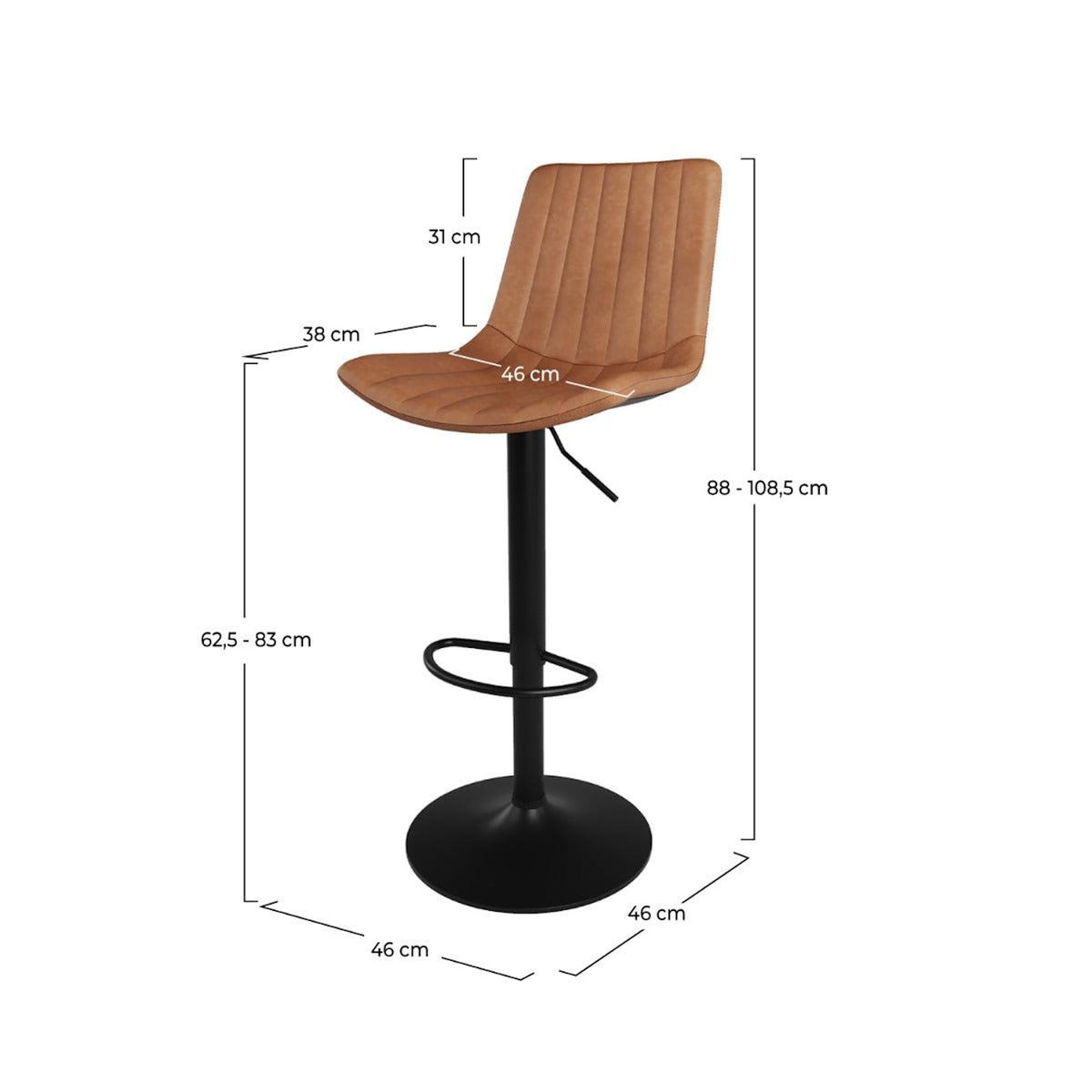 Rendez vous déco Lot de 2 chaises de bar réglables 62,5/83 cm camel en cuir synthétique-Killi