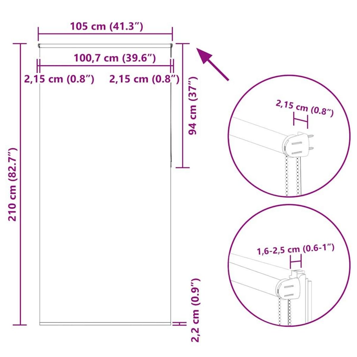 VIDAXL Store enrouleur occultant largeur du tissu 100,7 cm polyester