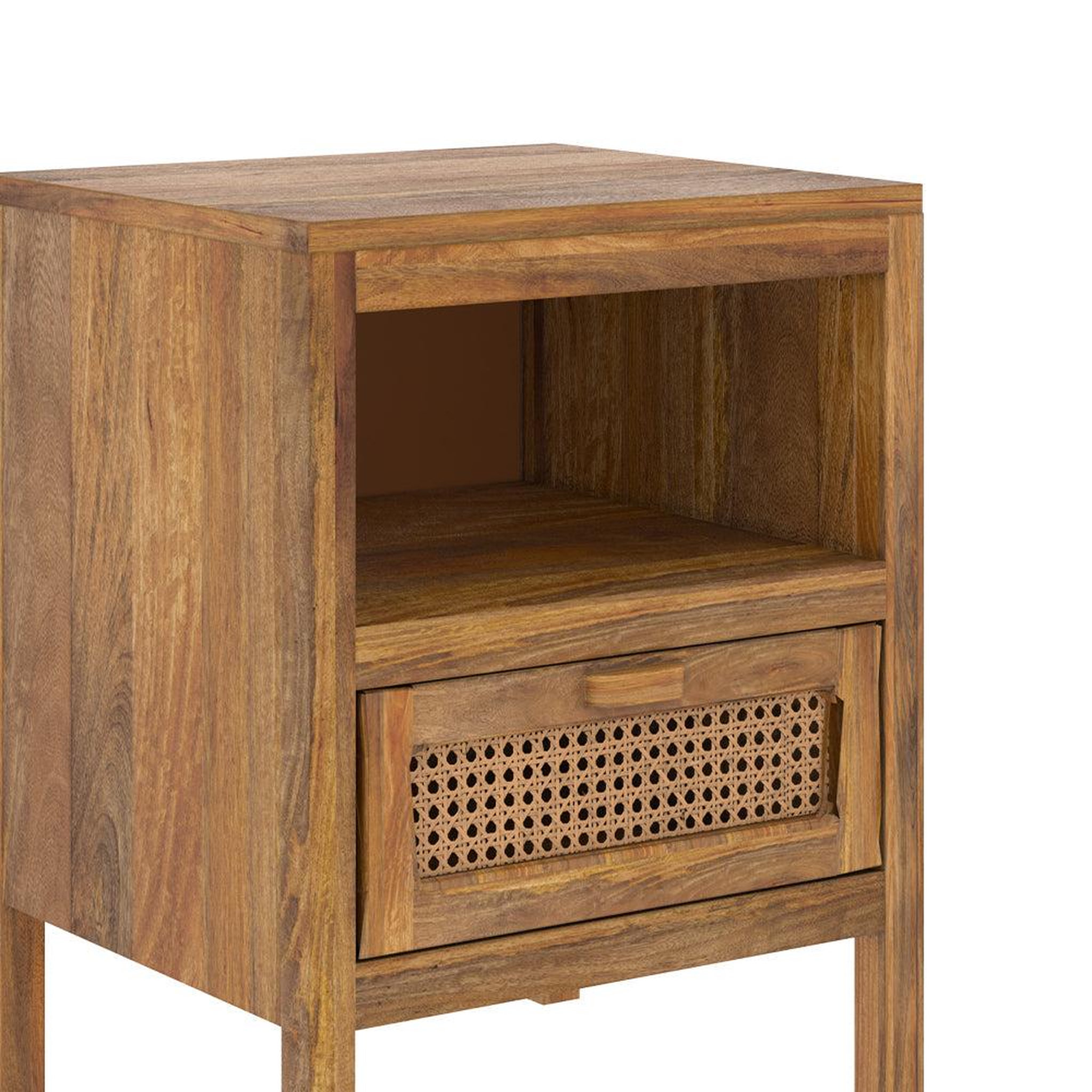 Voir la diapositive 5 : MAISON PAVANE Table de chevet en bois de manguier et cannage , 1 tiroir et 1 niche-Tiki