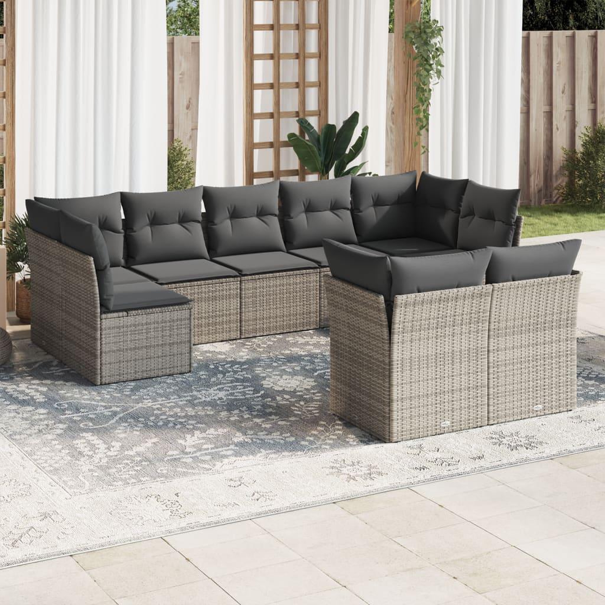 VIDAXL Salon de jardin 9 pcs avec coussins gris resine tressee
