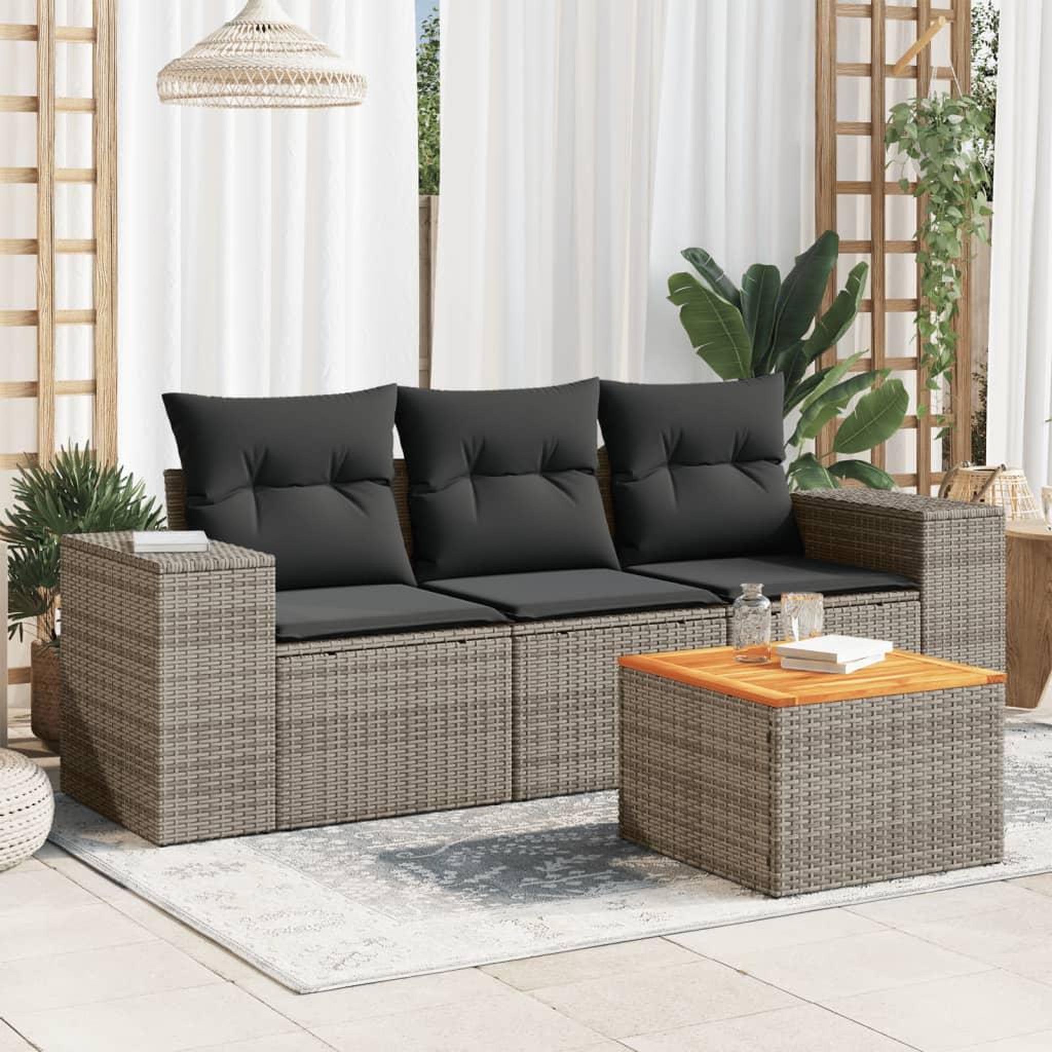 VIDAXL Salon de jardin 4 pcs avec coussins gris resine tressee