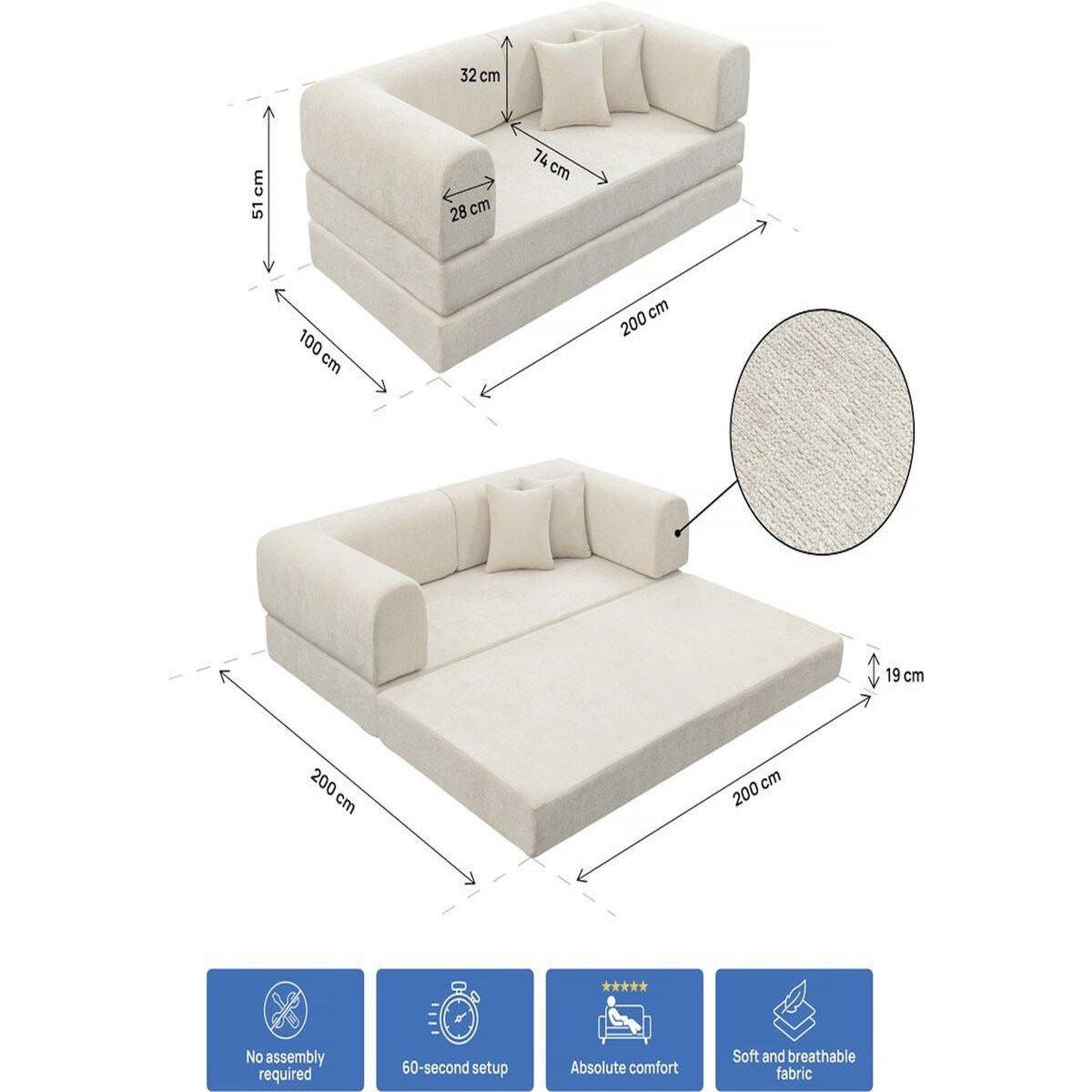Habitat et Jardin Canapé droit convertible en tissu texturé  Elior  - 3 places - Beige