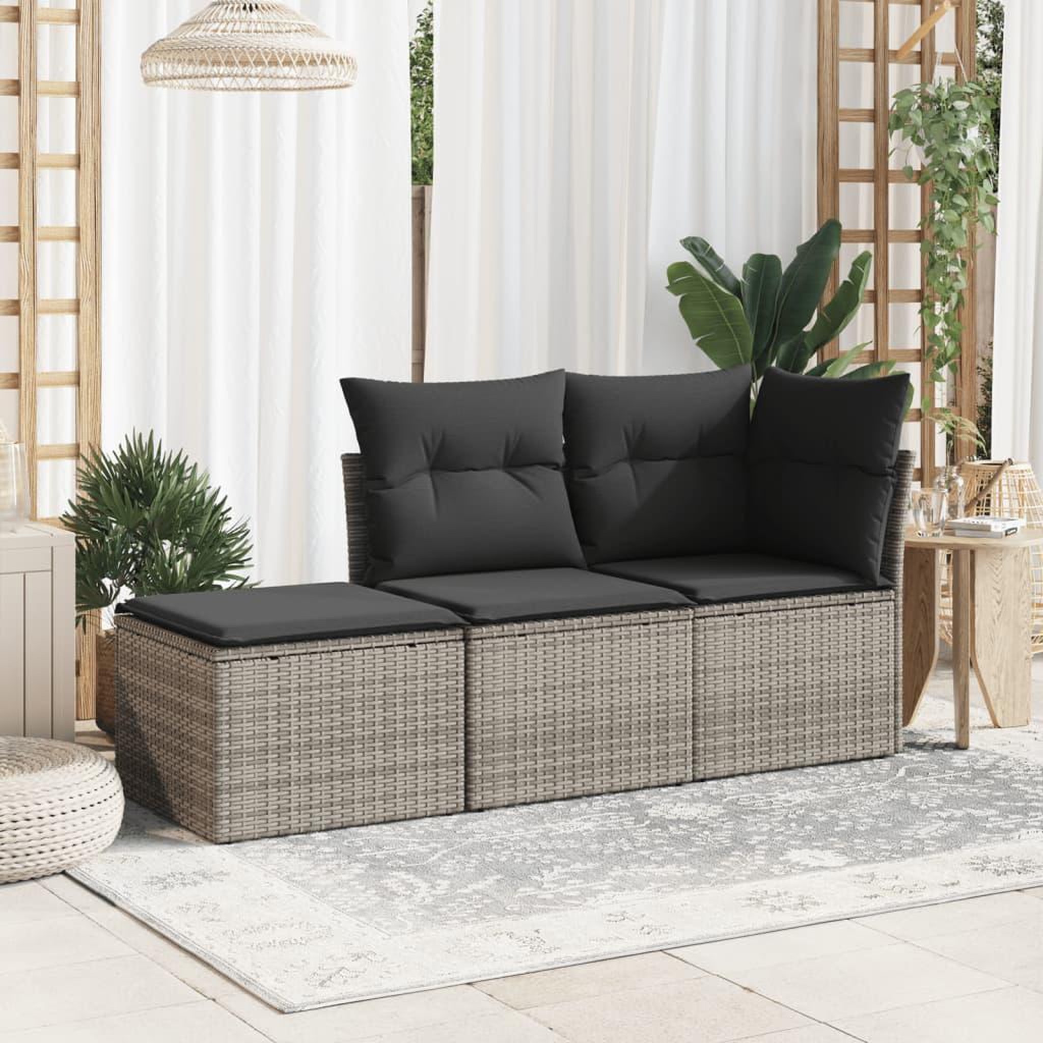 Voir la diapositive 3 : VIDAXL Tabouret de jardin avec coussin gris 55x55x37 cm resine tressee