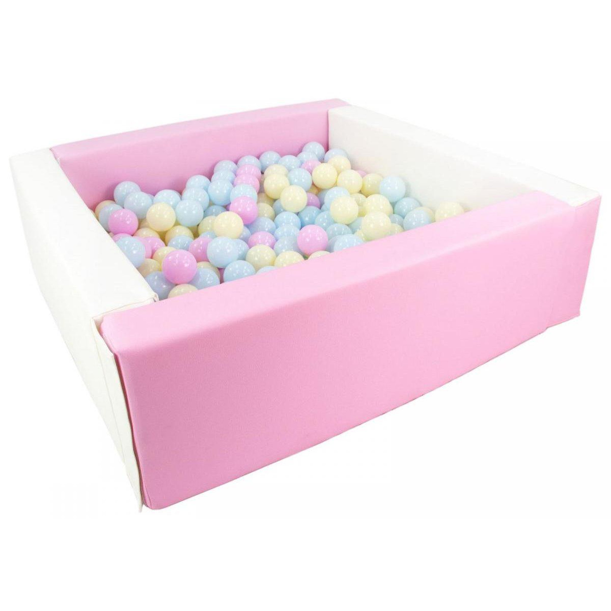 VELINDA Piscine à balles carrée avec 300 balles - blanc, rose (pastel)/rose, bleu, jaune (pastel)