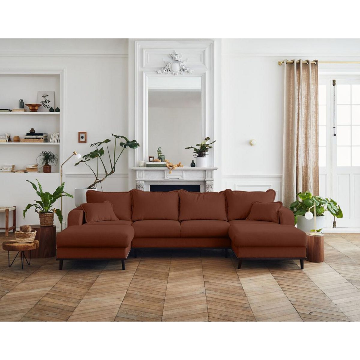 LISA DESIGN Albane - canapé panoramique en u - 7 places - en velours côtelé