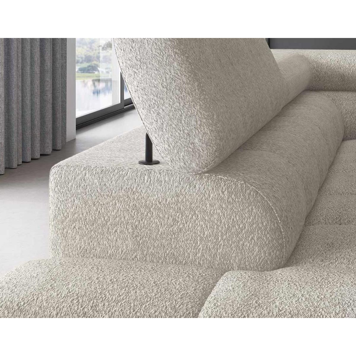 BEST MOBILIER Elisa - canapé d'angle gauche 5 places convertible avec coffre et têtières réglables en tissu bouclette