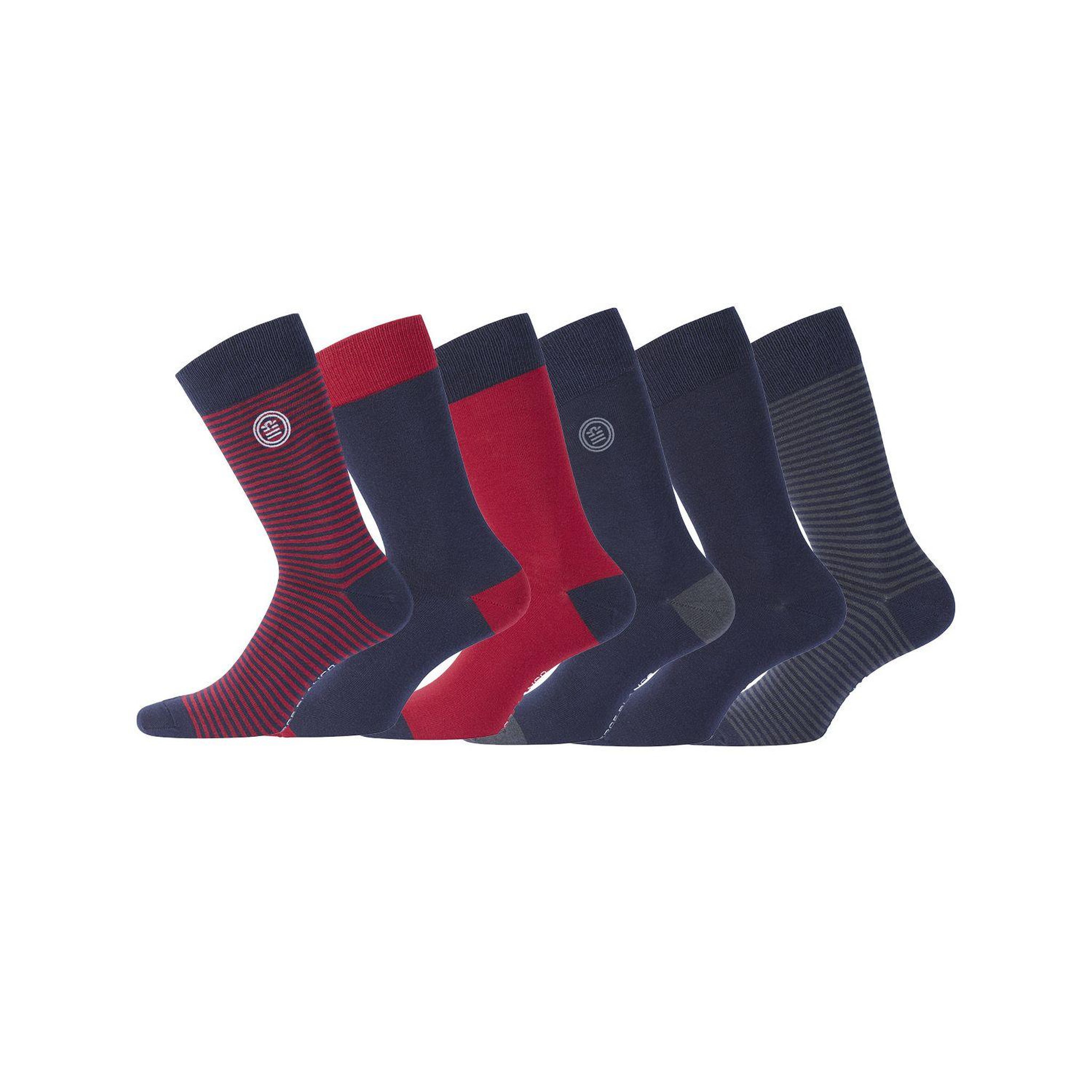 SERGE BLANCO Lot de 6 paires de chaussettes de ville coton homme. Coloris disponibles : Rouge