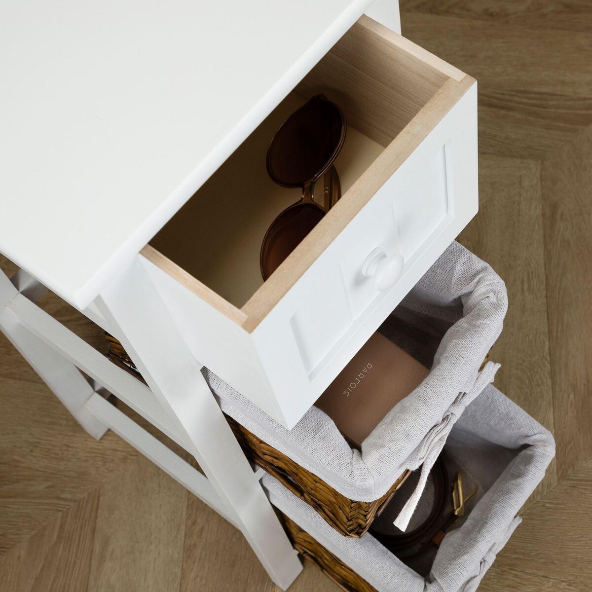 IDIMEX Table de chevet TALASI avec 1 tiroir et 2 paniers - En bois