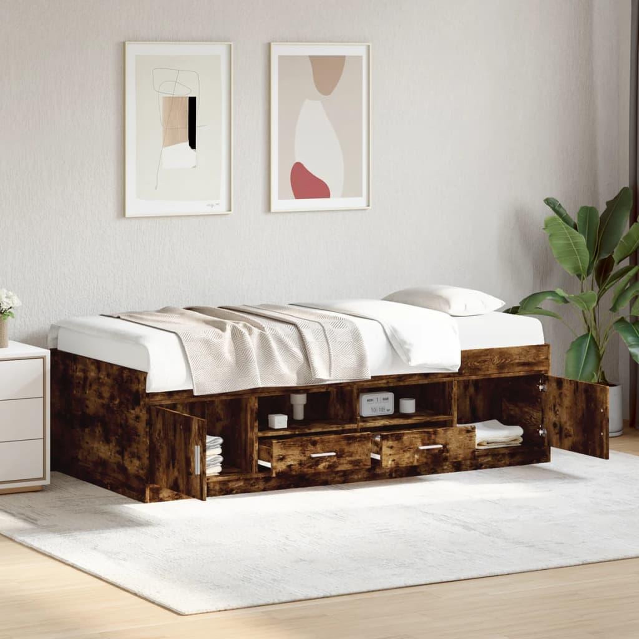 VIDAXL Lit de jour avec tiroirs sans matelas chene fume 90x200 cm