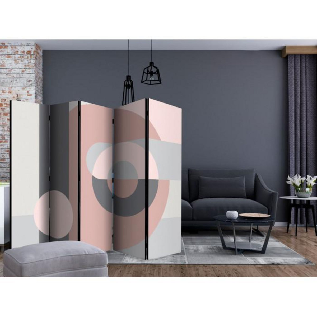 Paris Prix Paravent 5 Volets  Geometric Wreath Pink  172x225cm