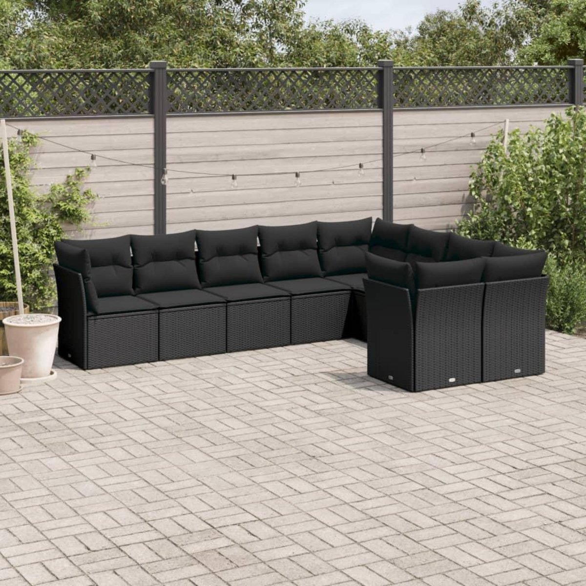 VIDAXL Salon de jardin 9 pcs avec coussins noir resine tressee