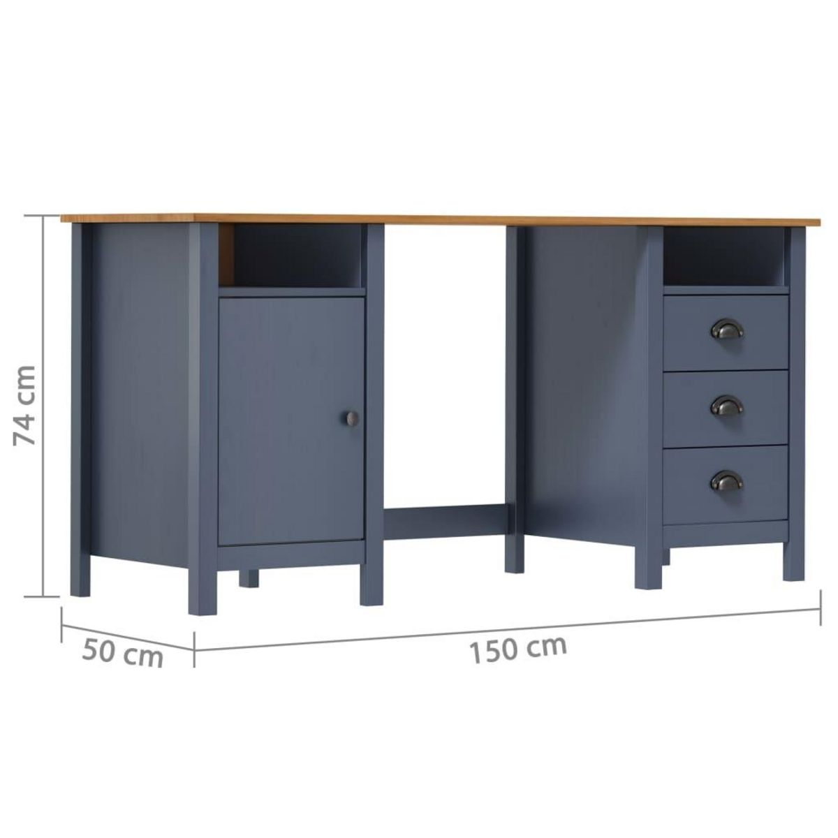 VIDAXL Bureau Hill Gris 150x50x74 cm Bois de pin solide