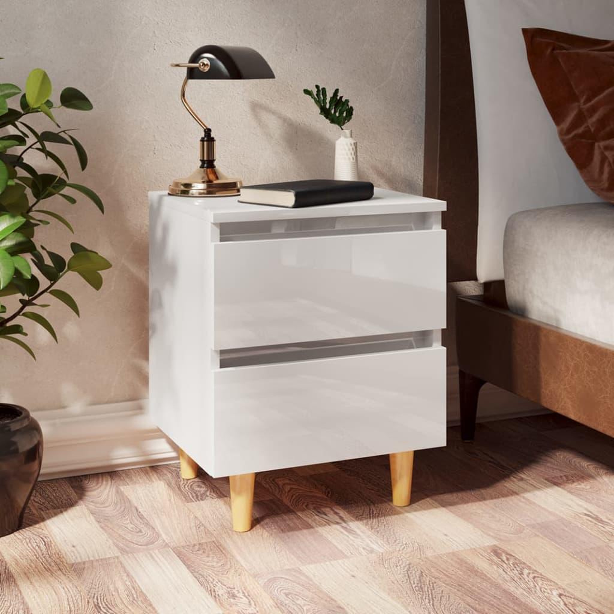 Voir la diapositive 1 : VIDAXL Table de chevet avec pieds en pin Blanc brillant 40x35x50 cm