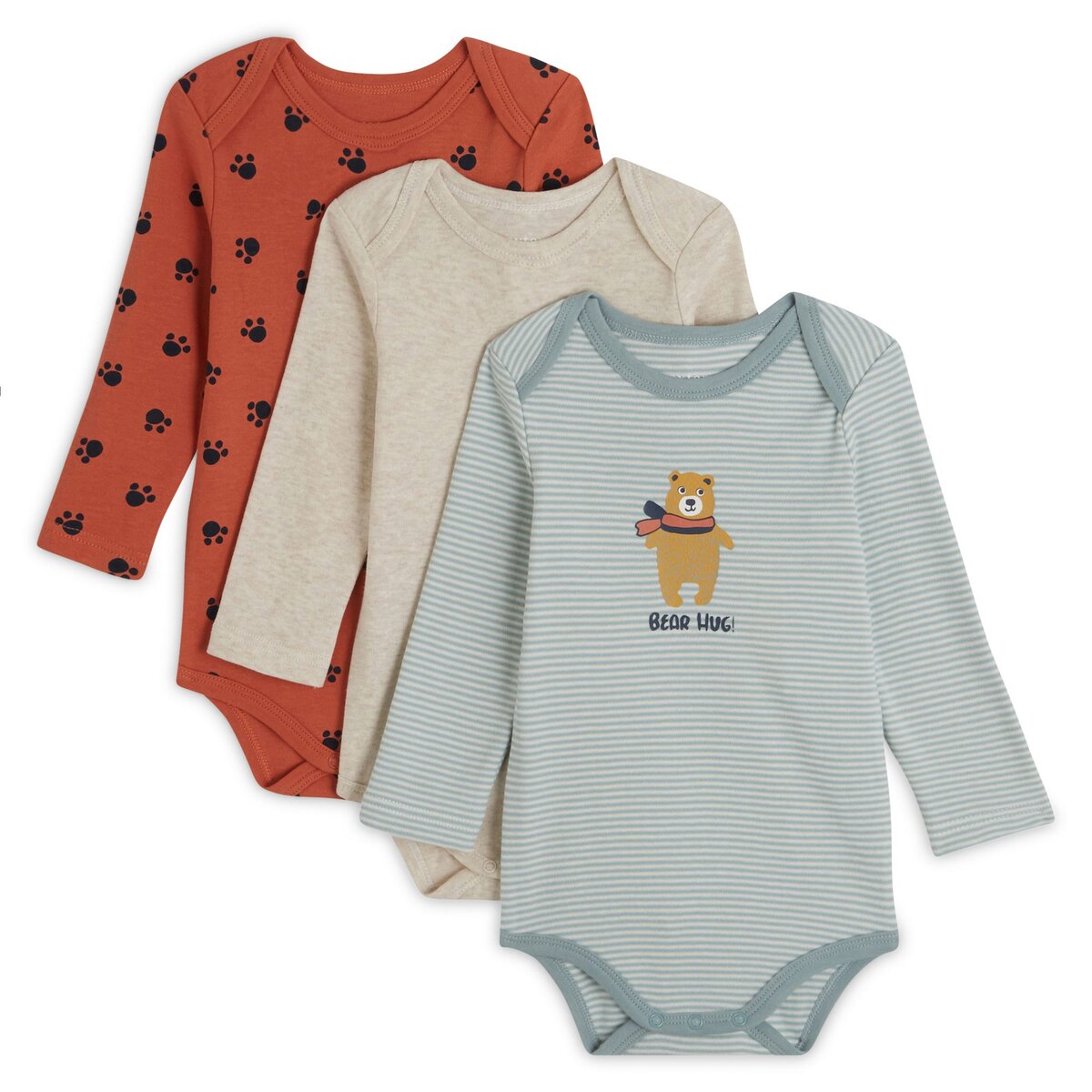 INEXTENSO Lot de 3 bodies manches longues ours bébé garçon