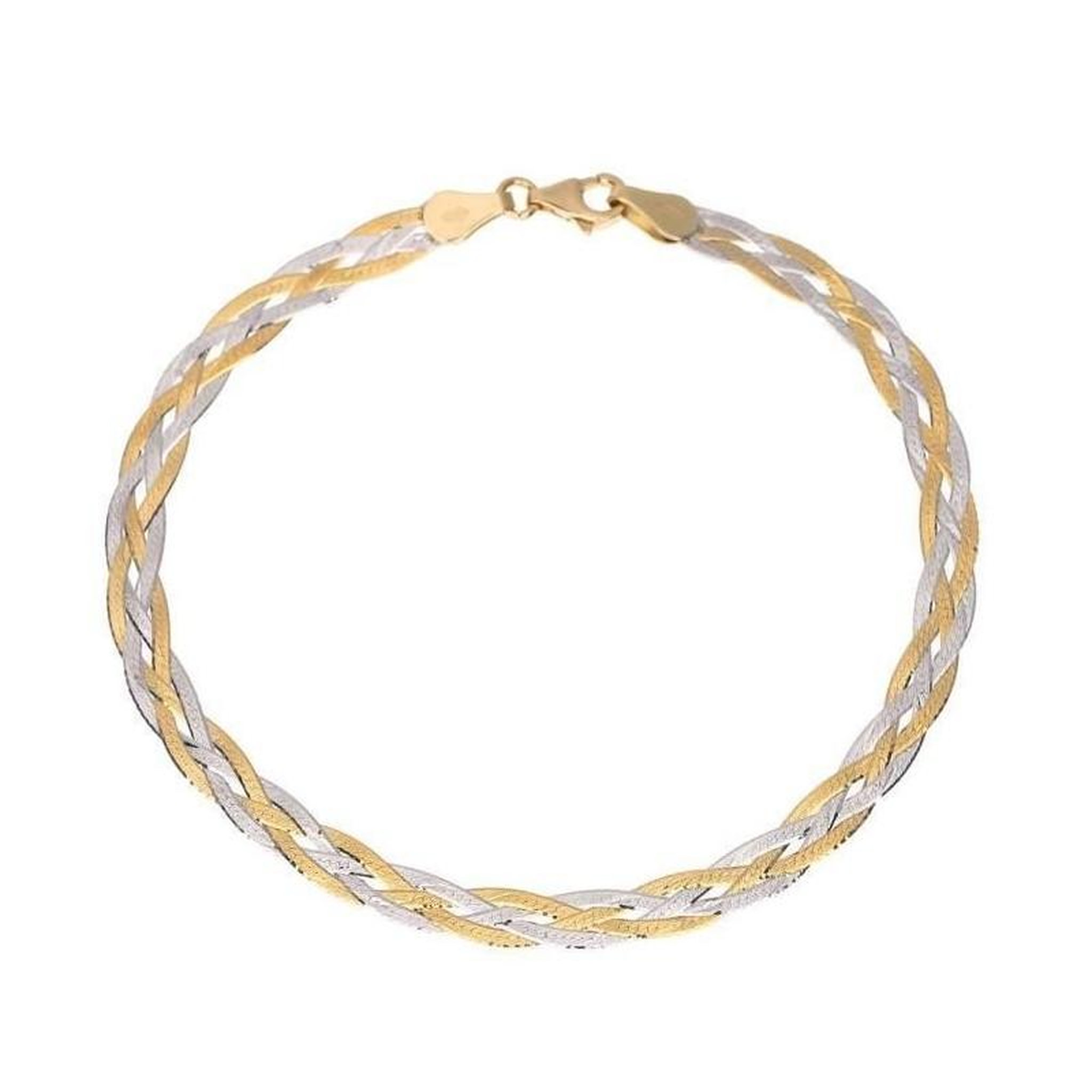 Voir la diapositive 1 : L'ATELIER D'AZUR Bracelet Deux Ors - Tresse Or Bicolore Jaune et Blanc - Femme