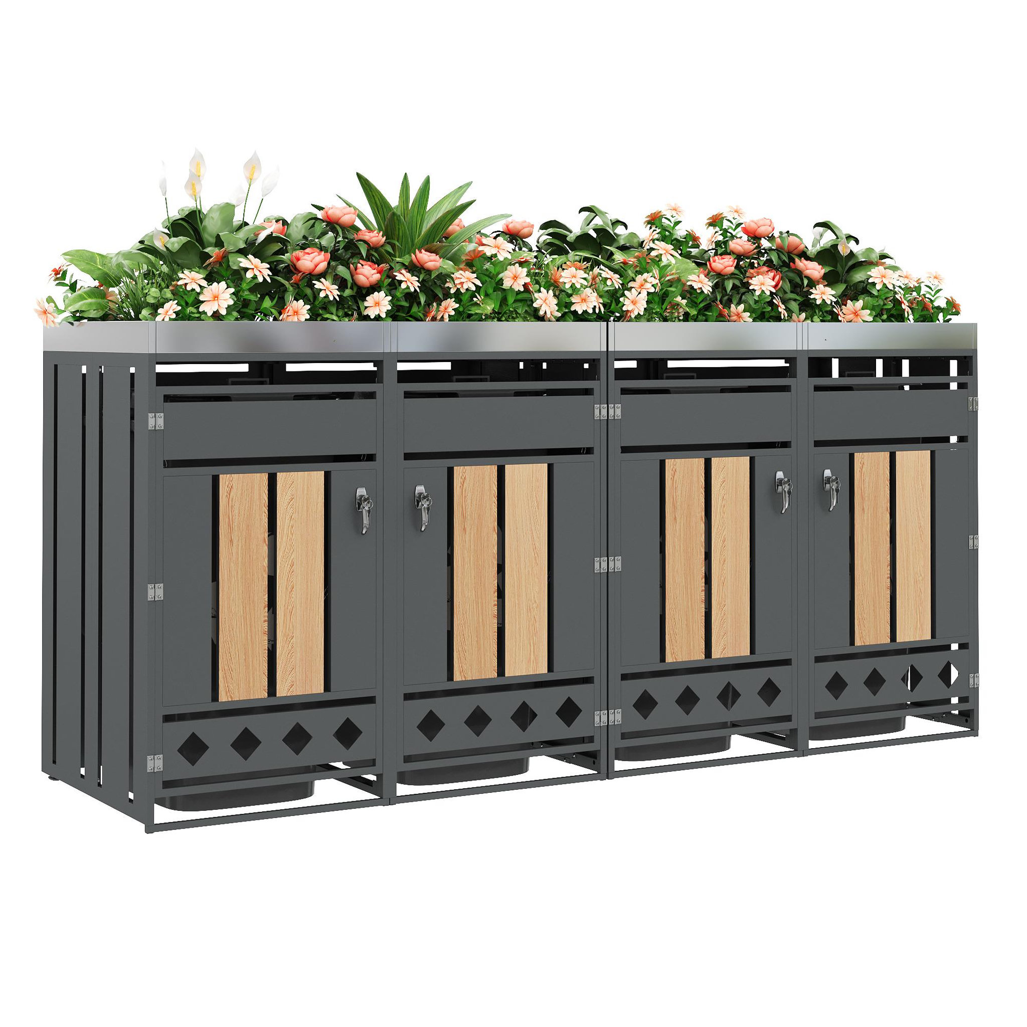 MERAX Cache Poubelle Extérieur Lot de 2 avec Bac à Plantes,