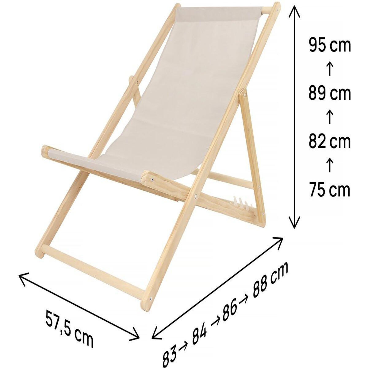 Habitat et Jardin Lot de 2 transats en bois  Chilienne  - 107 x 56.5 x 81 cm - Ecru