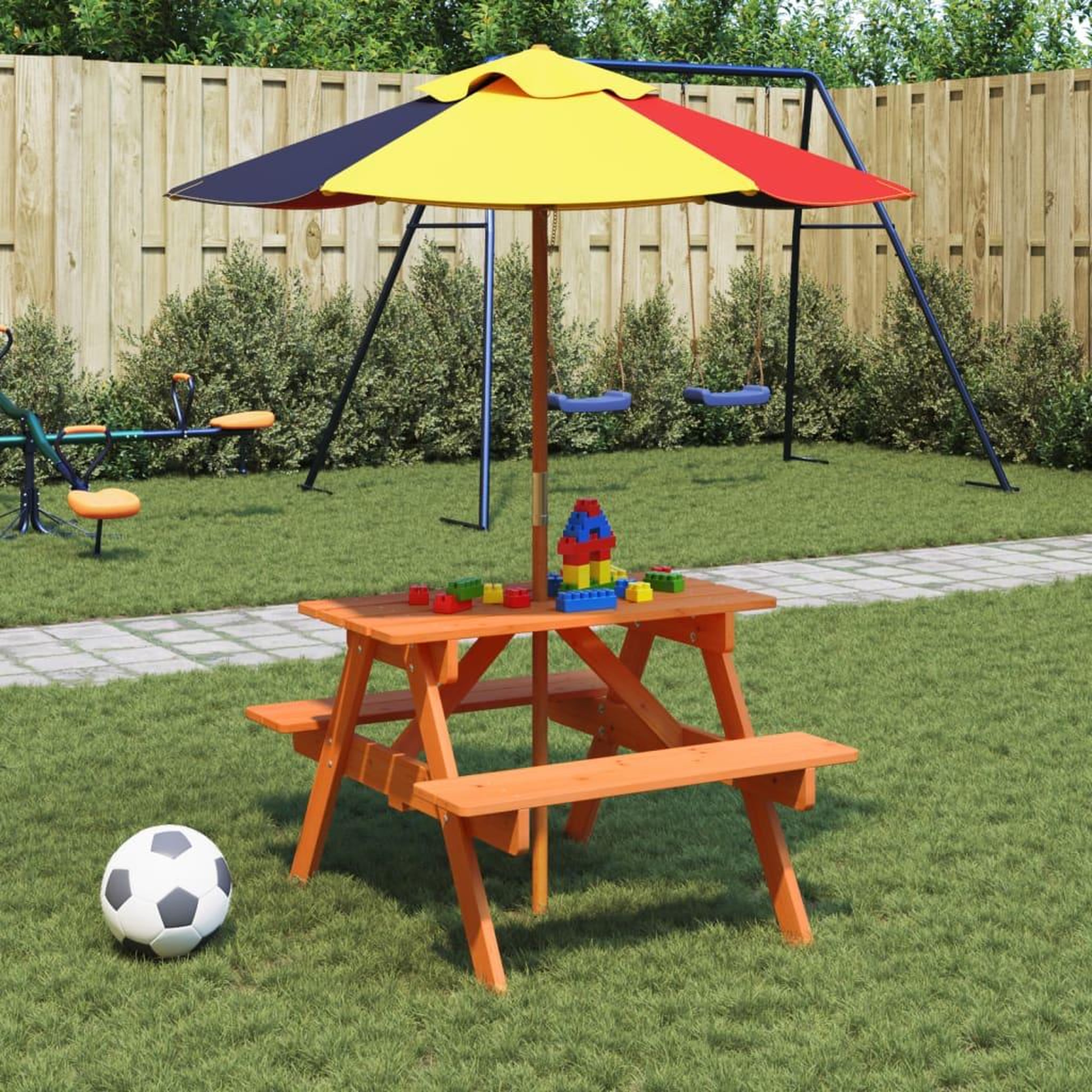 Voir la diapositive 3 : VIDAXL Table de pique-nique pour 4 enfants avec trou de parasol sapin