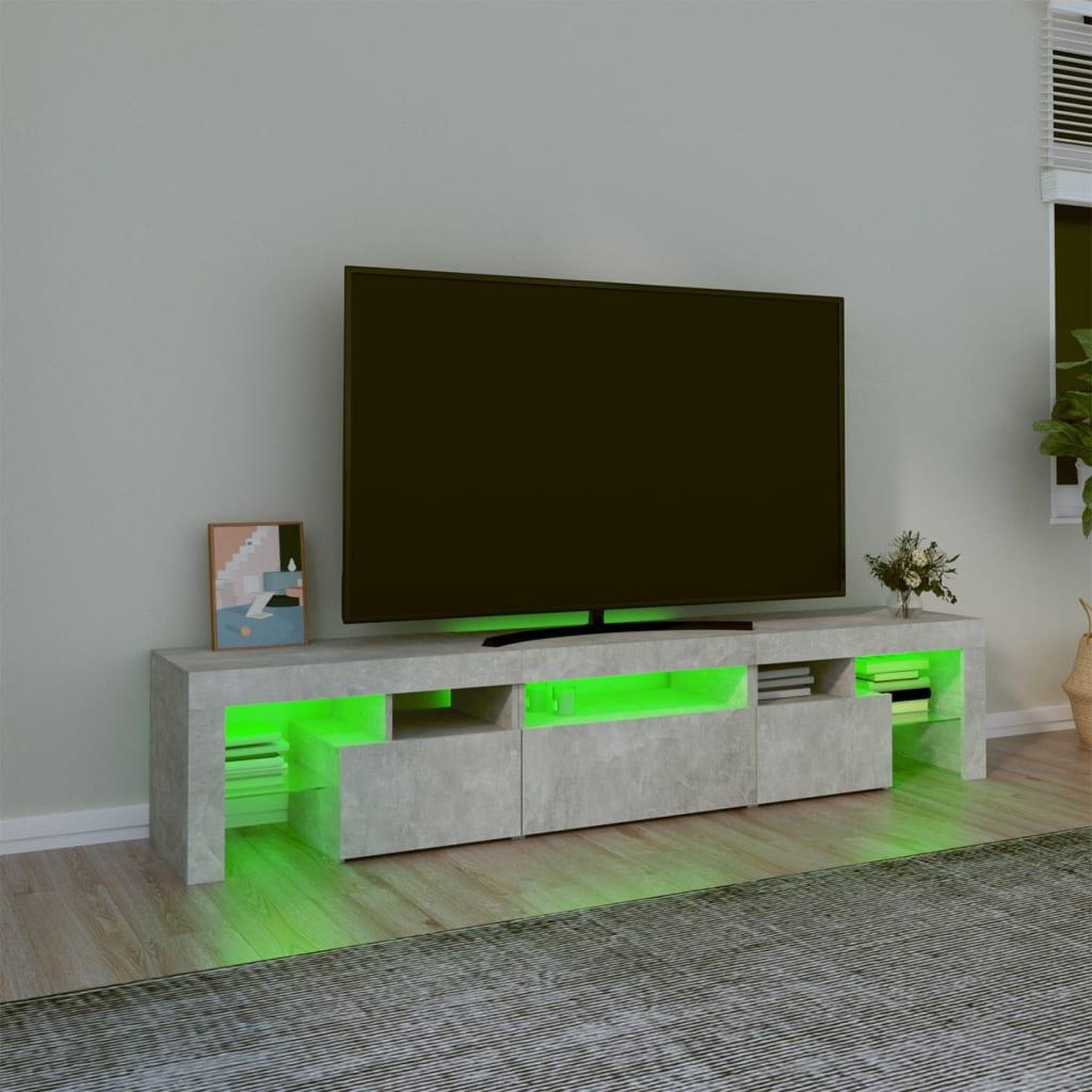 Voir la diapositive 4 : VIDAXL Meuble TV avec lumieres LED Gris beton 200x36,5x40 cm