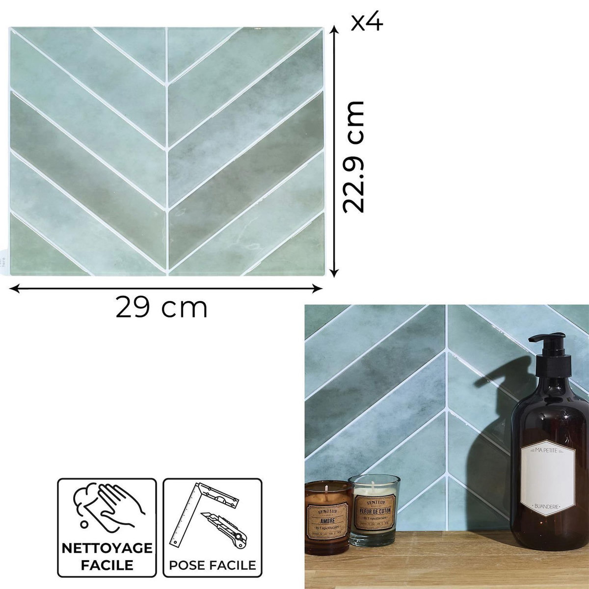The Home Deco Factory 4 crédences adhésives motifs chevrons effet Zellige