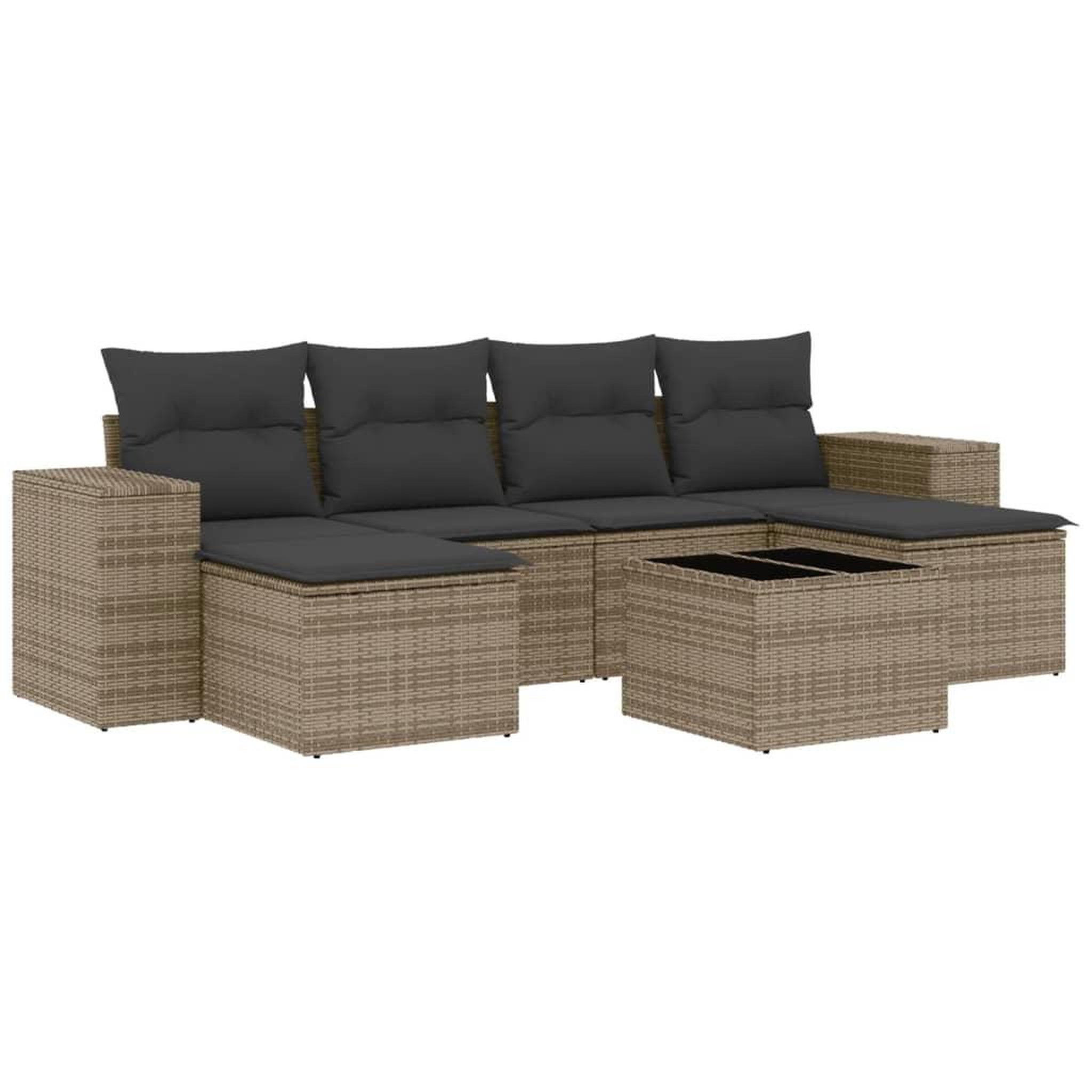 Voir la diapositive 2 : VIDAXL Salon de jardin avec coussins 7 pcs gris resine tressee