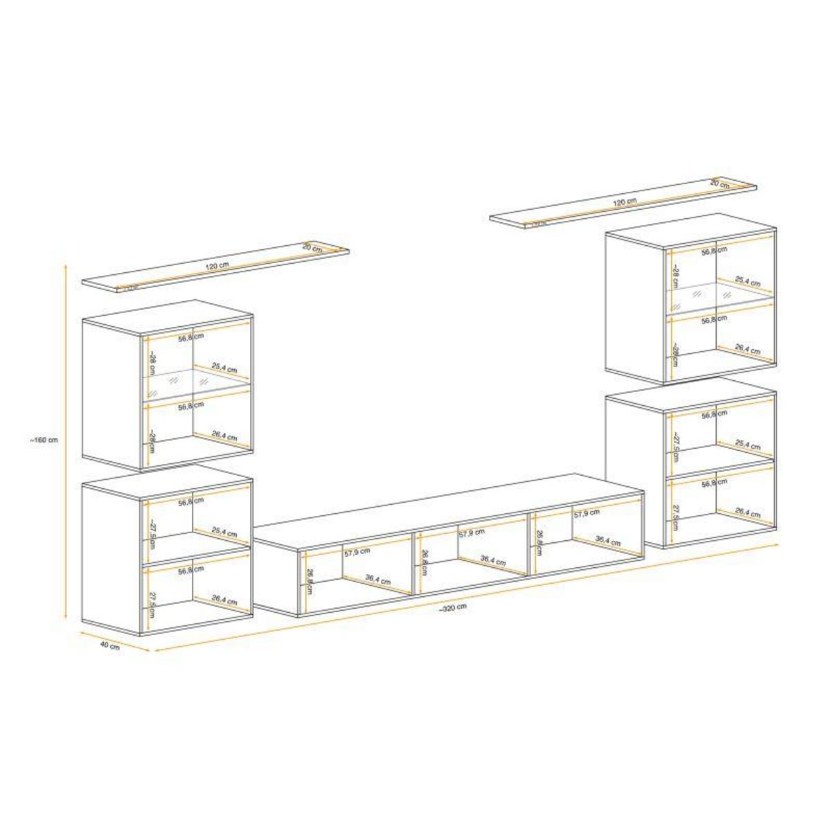 Paris Prix Meuble TV Mural Design  Switch XIV  320cm Gris & Blanc