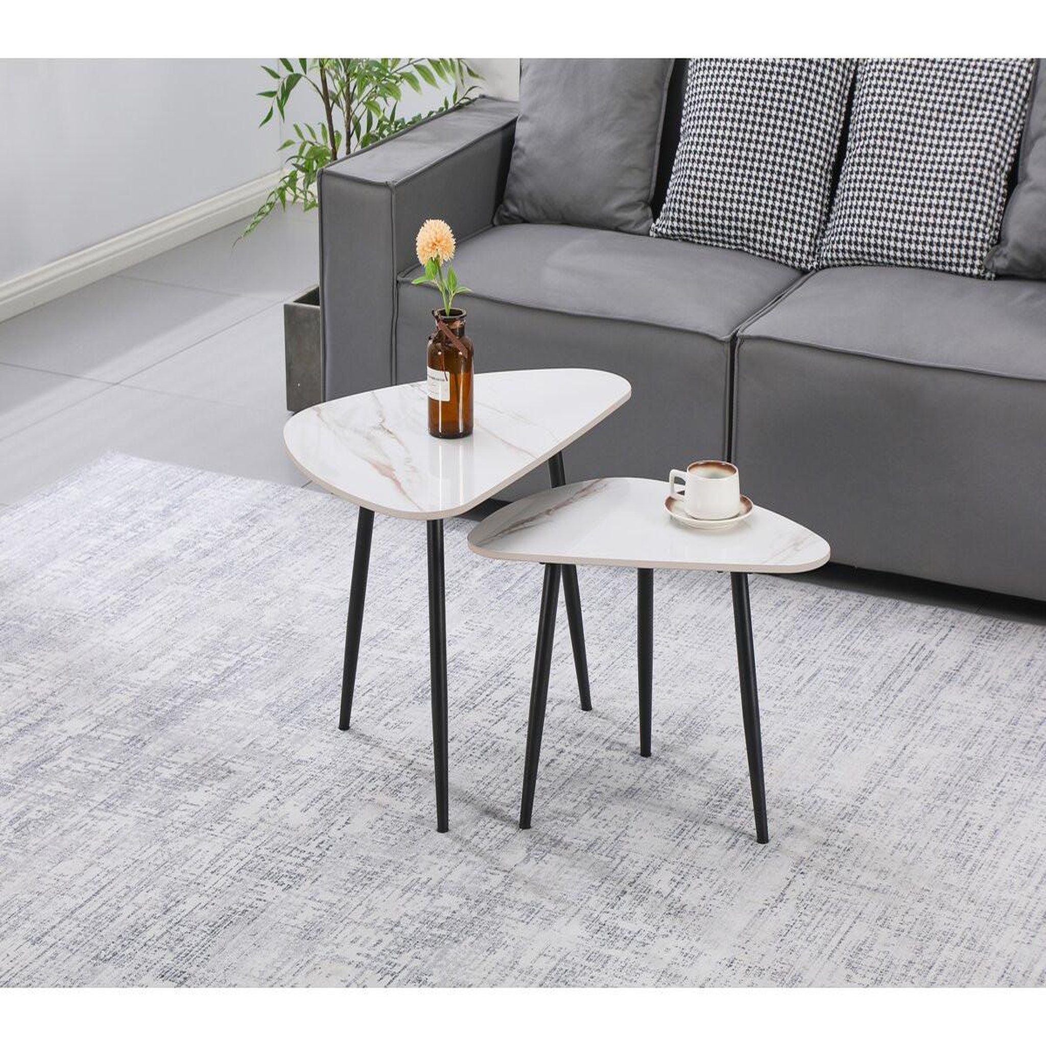 Voir la diapositive 2 : Habitat et Jardin Lot de 2 tables basses gigognes en céramique  terra  - 49 x 79 x 56 cm - blanc