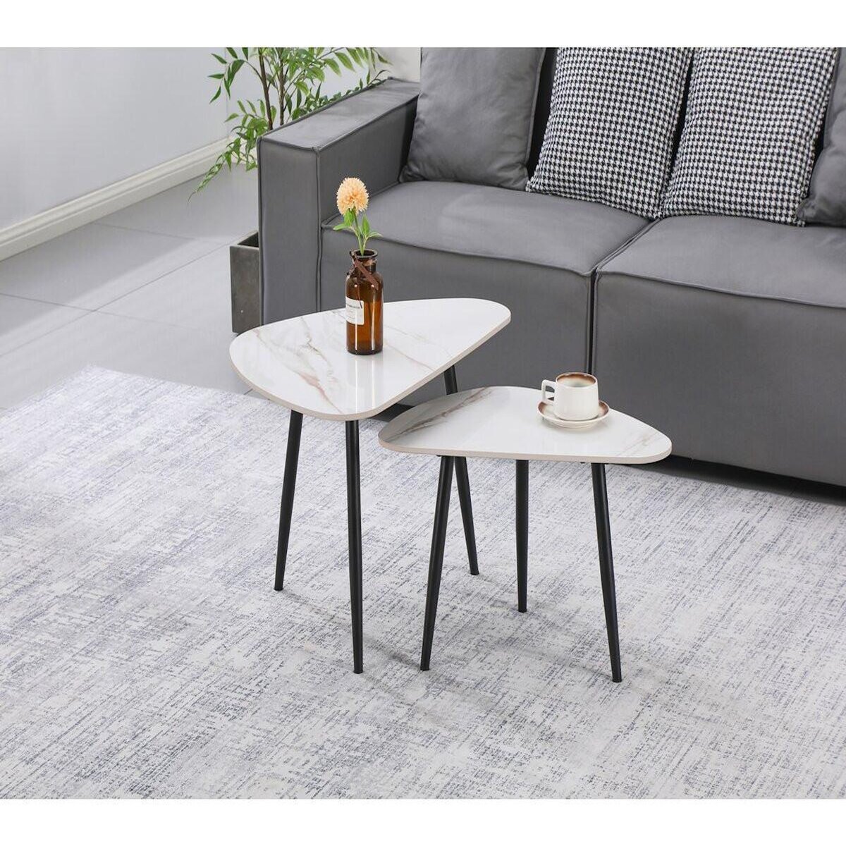 Habitat et Jardin Lot de 2 tables basses gigognes en céramique  Terra  - 49 x 79 x 56 cm - Blanc