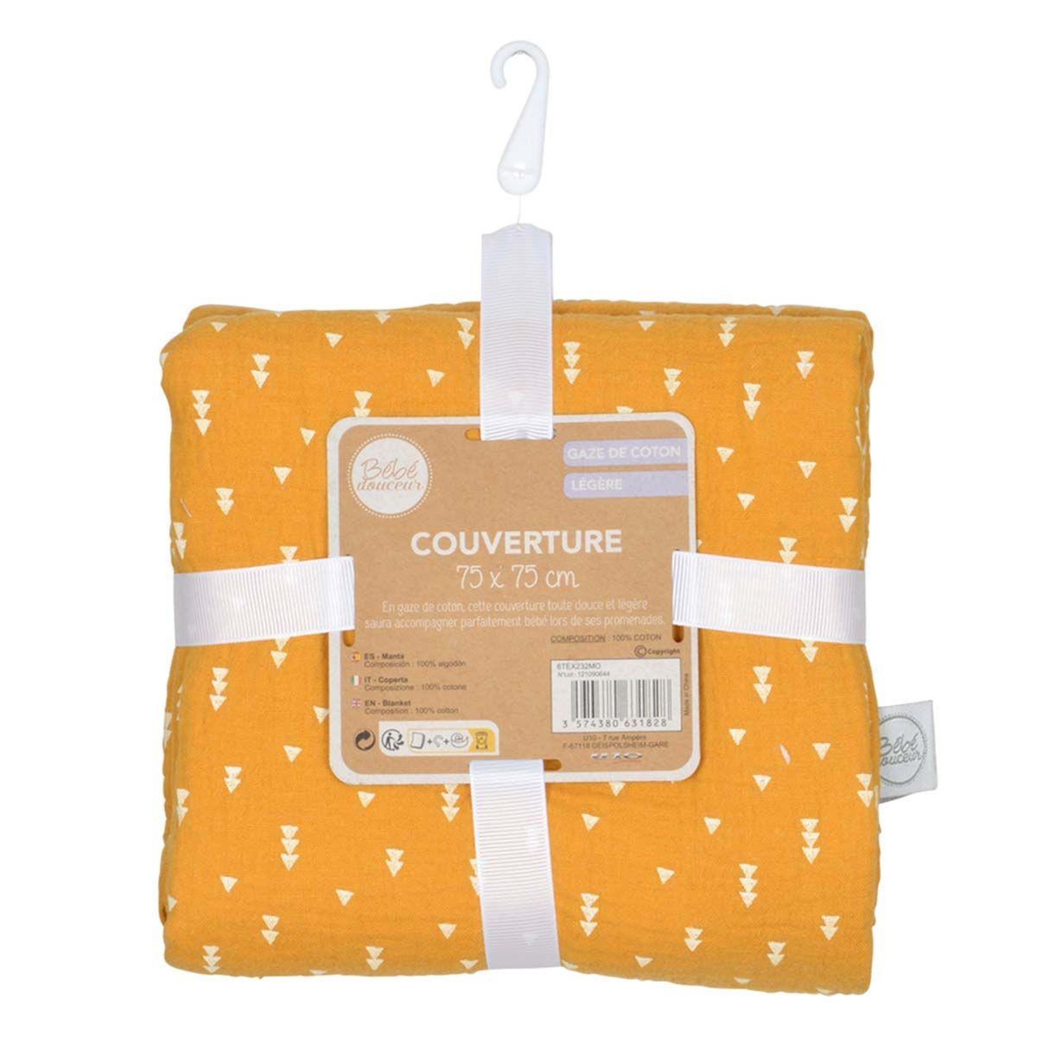 Voir la diapositive 3 : BEBE DOUCEUR Couverture pour bébé  coton  75x75cm moutarde