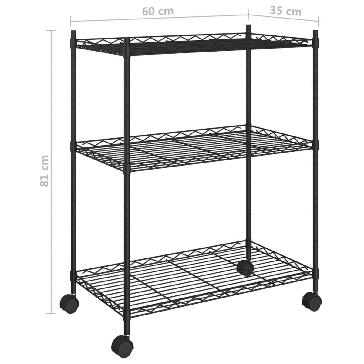 VIDAXL Etagere de rangement 3 niveaux et roues 60x35x81 cm noir 150 kg