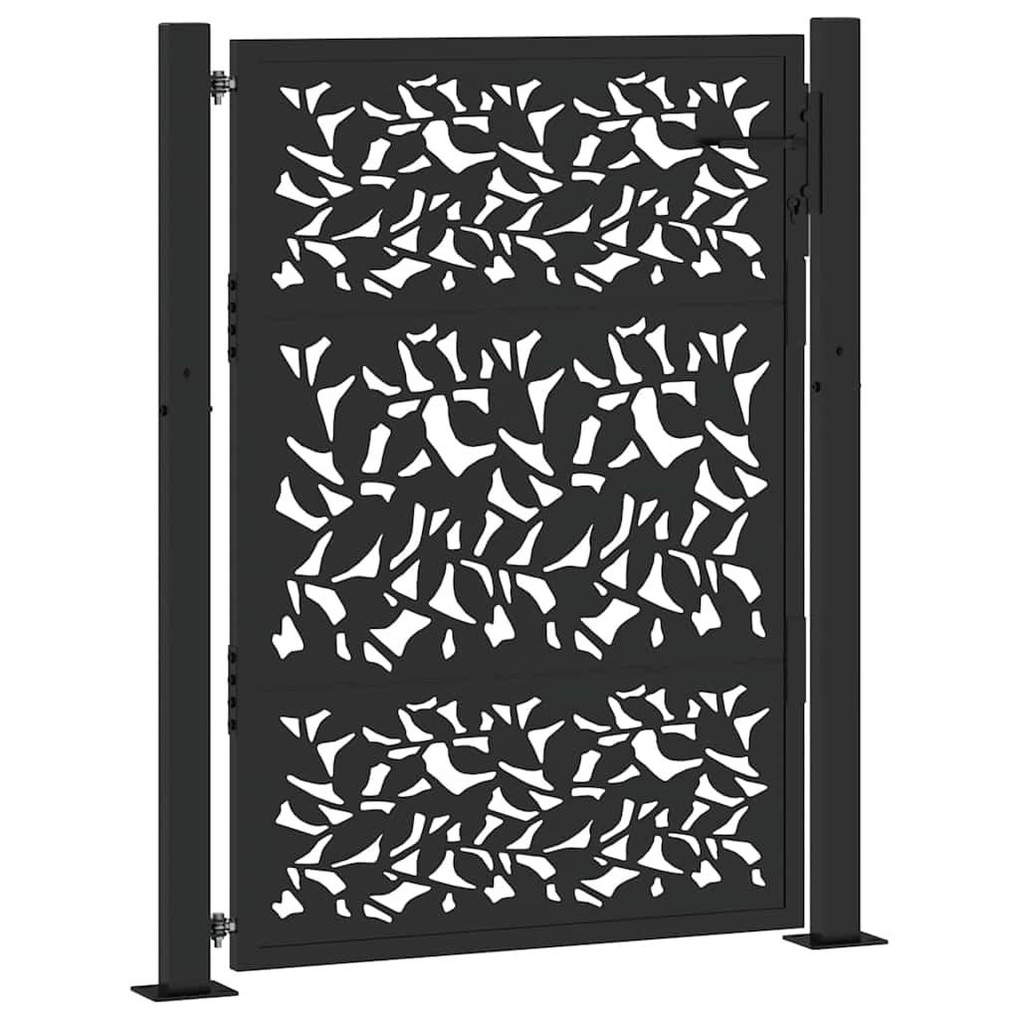 Voir la diapositive 2 : VIDAXL Portail de jardin noir 105x130 cm acier conception de feuilles