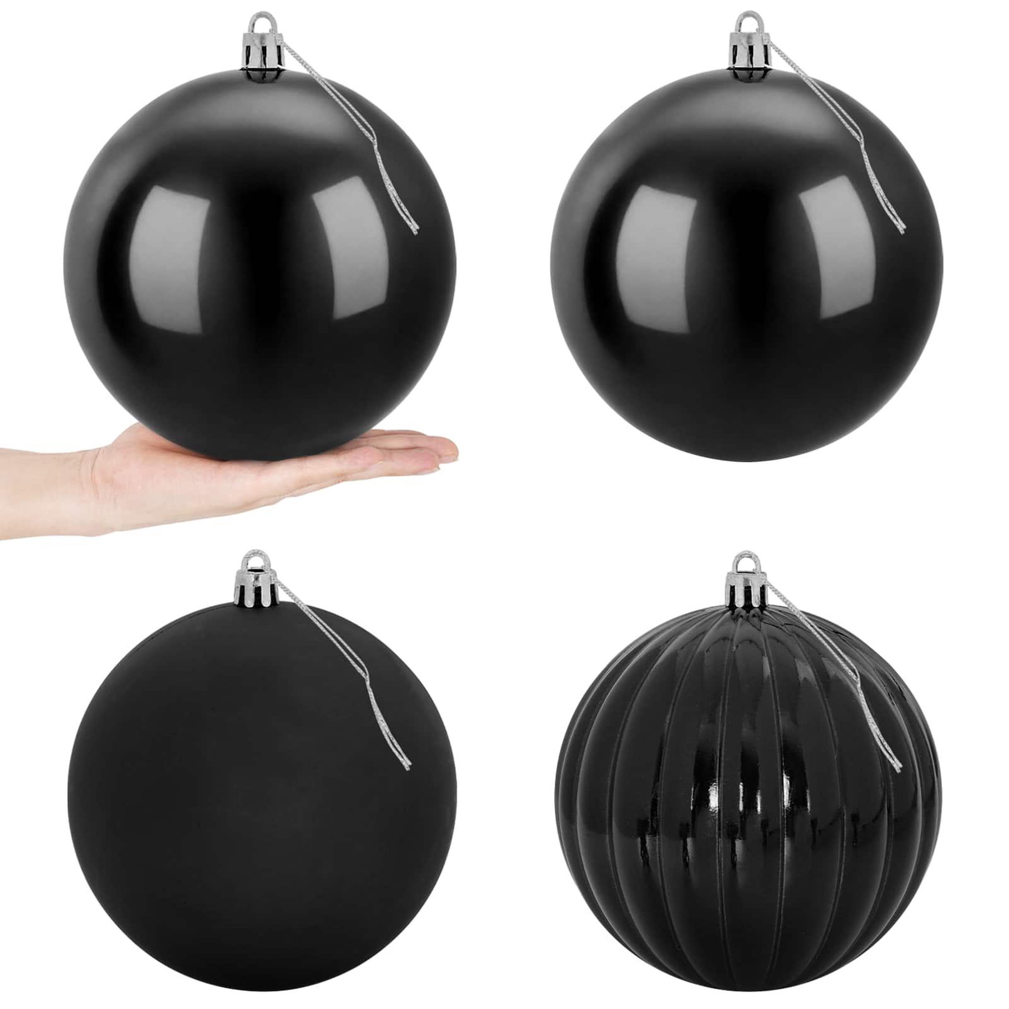 VIDAXL Lot de boules de Noël XXL 4 pc Noir Diam. 20 cm Plastique