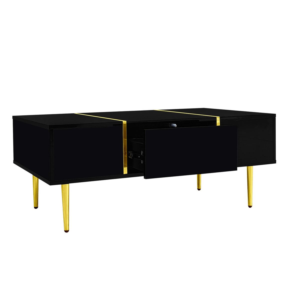 MERAX Table Basse Brillante Avec 2 Tiroirs Noir
