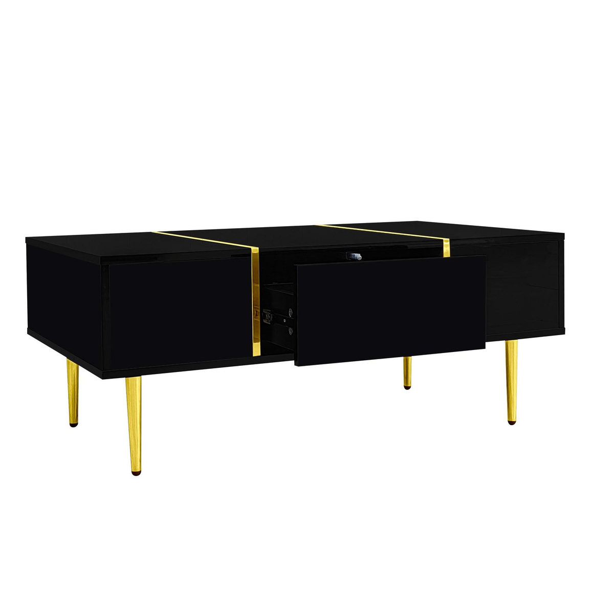 MERAX Table Basse Brillante Avec 2 Tiroirs Noir
